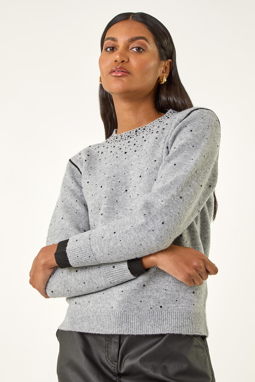 Grey Embellished Knit Jumper, Image 5 of 5