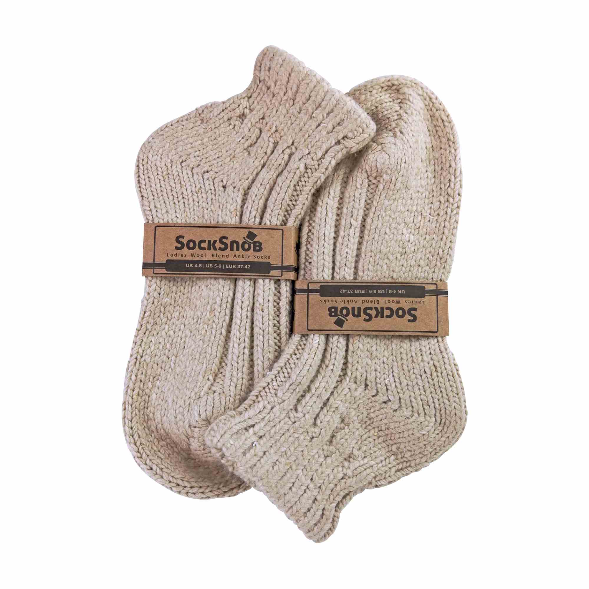 Beige 1 Pack Ladies Chunky Ribbed Low Cut Wool Blend Ankle Socks, Image 5 of 5