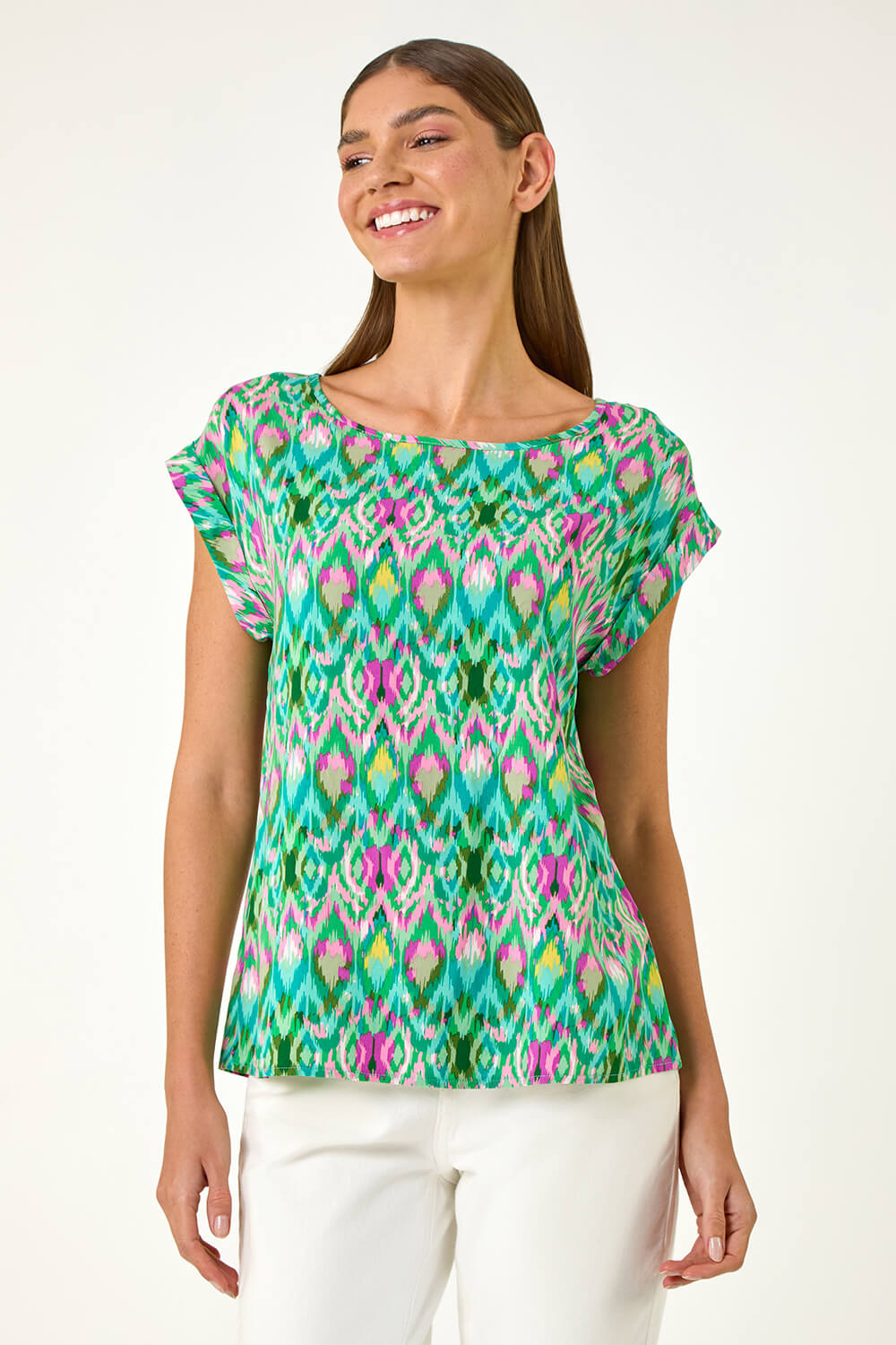 Green Abstract Print Shell Top, Image 1 of 5