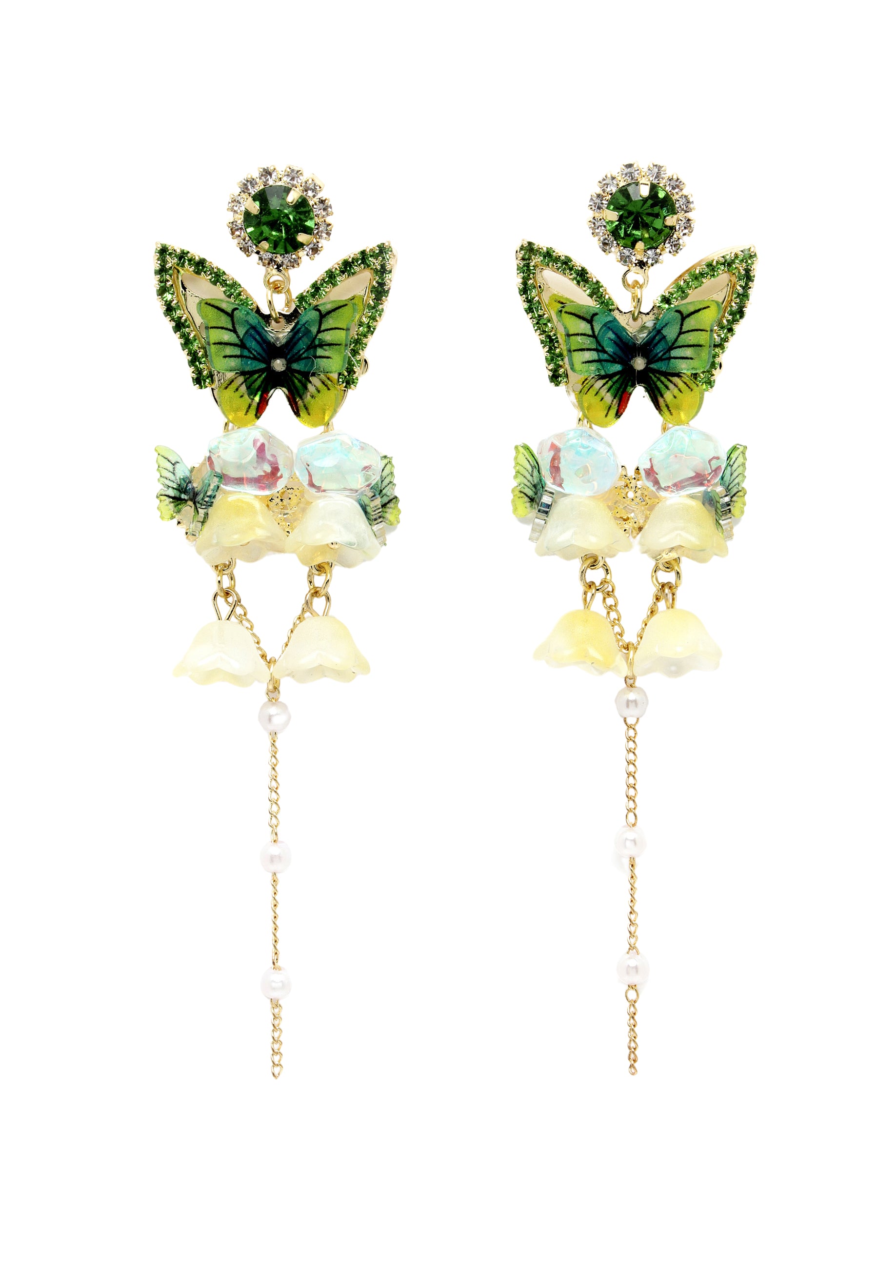 Pink Butterfly Crystal Long Hanging Earrings