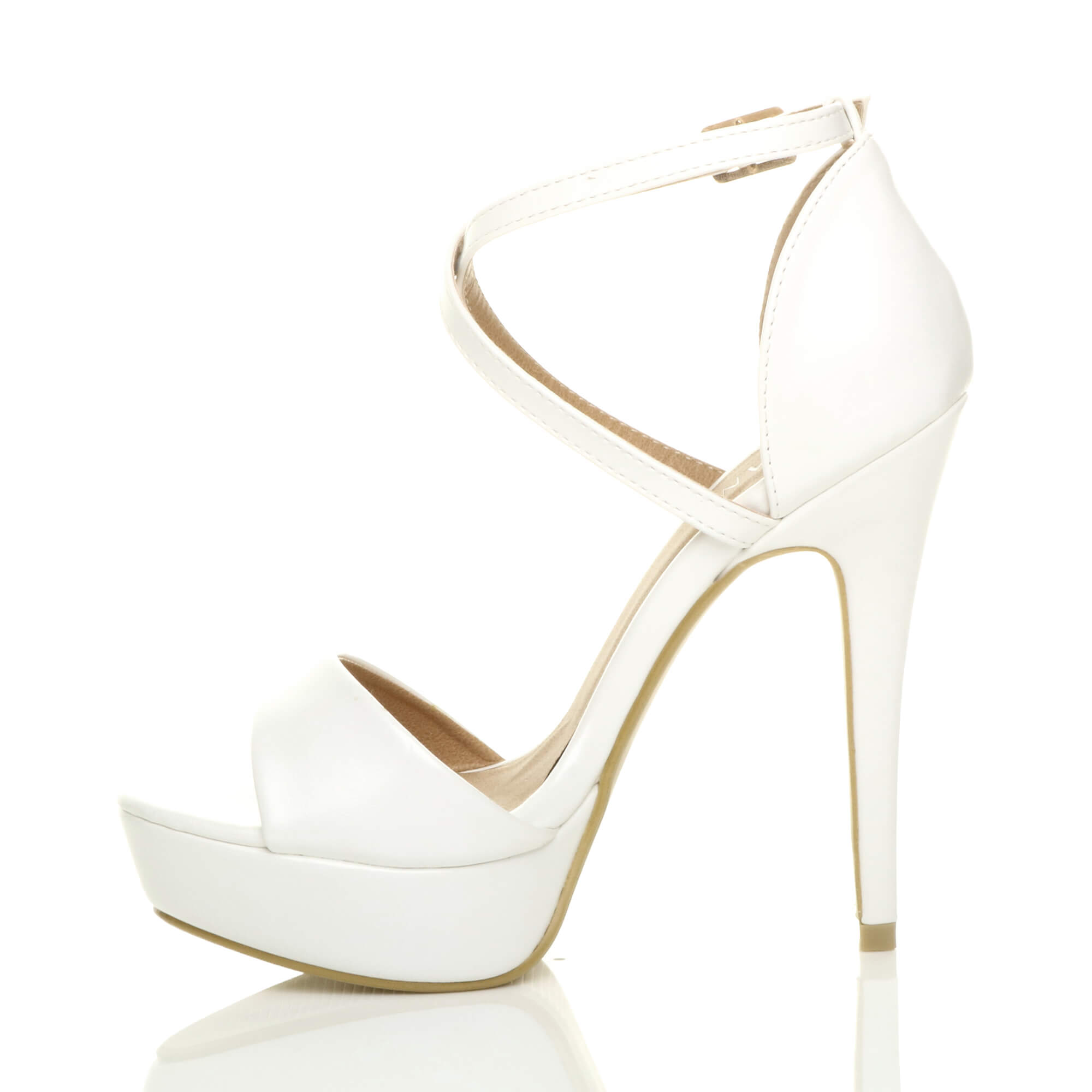 White AJVANI White High Heel Crossed Straps Platform Sandals, Image 3 of 6
