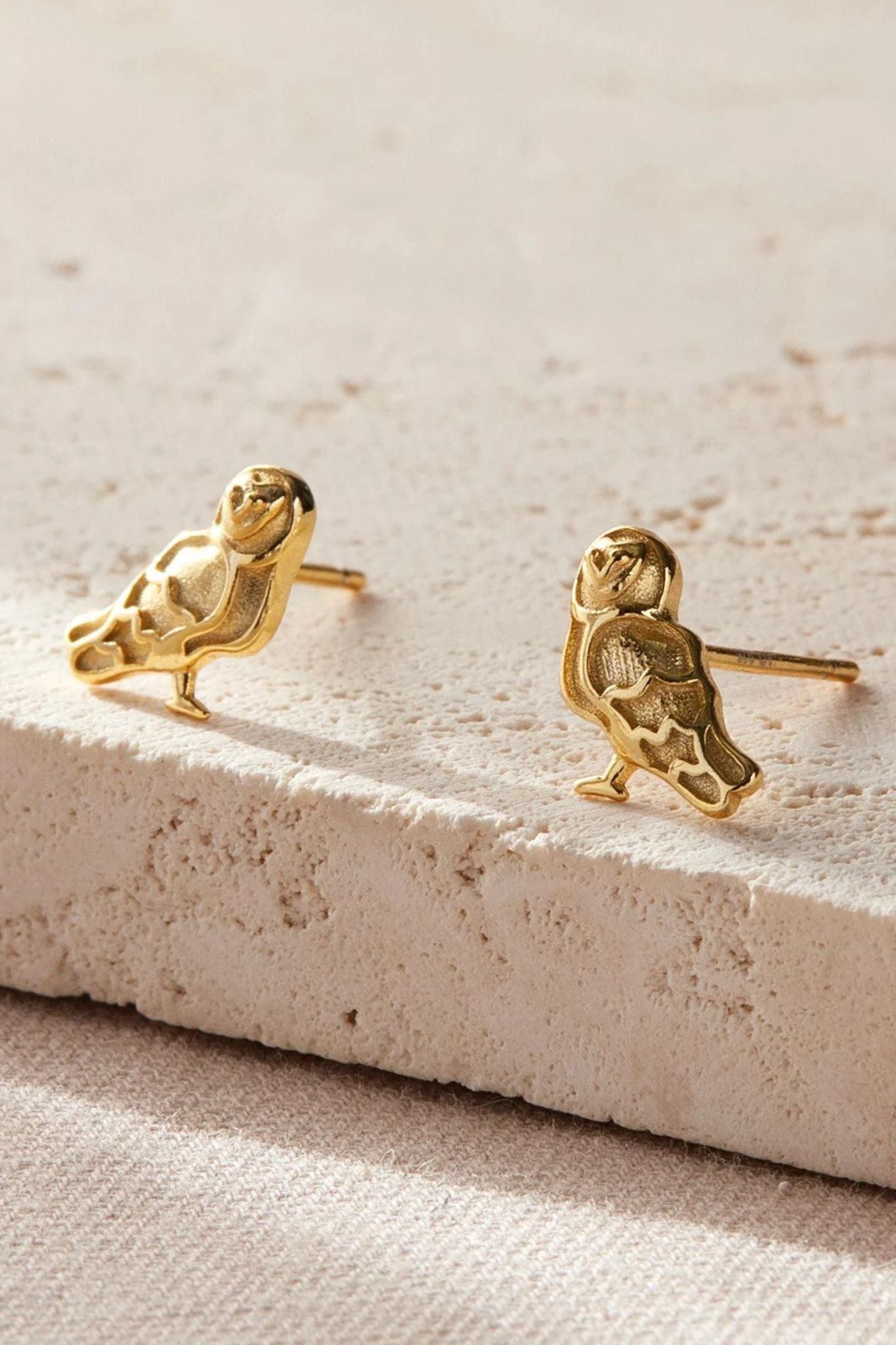 Gold Barn Owl Earrings Sterling Silver Studs Birds Jewellery, Image 2 of 2