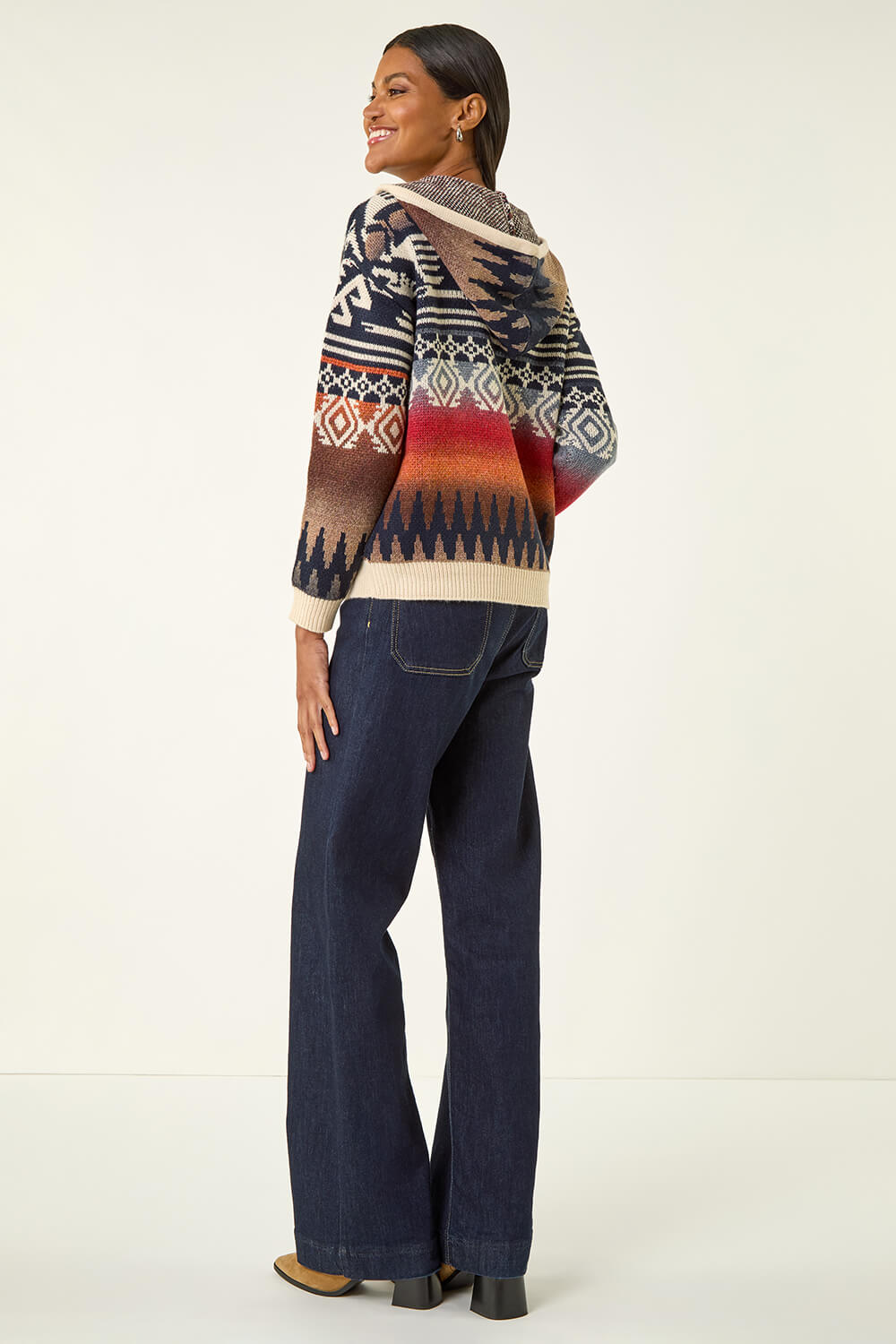 Navy Jacquard Hooded Knit, Image 4 of 5