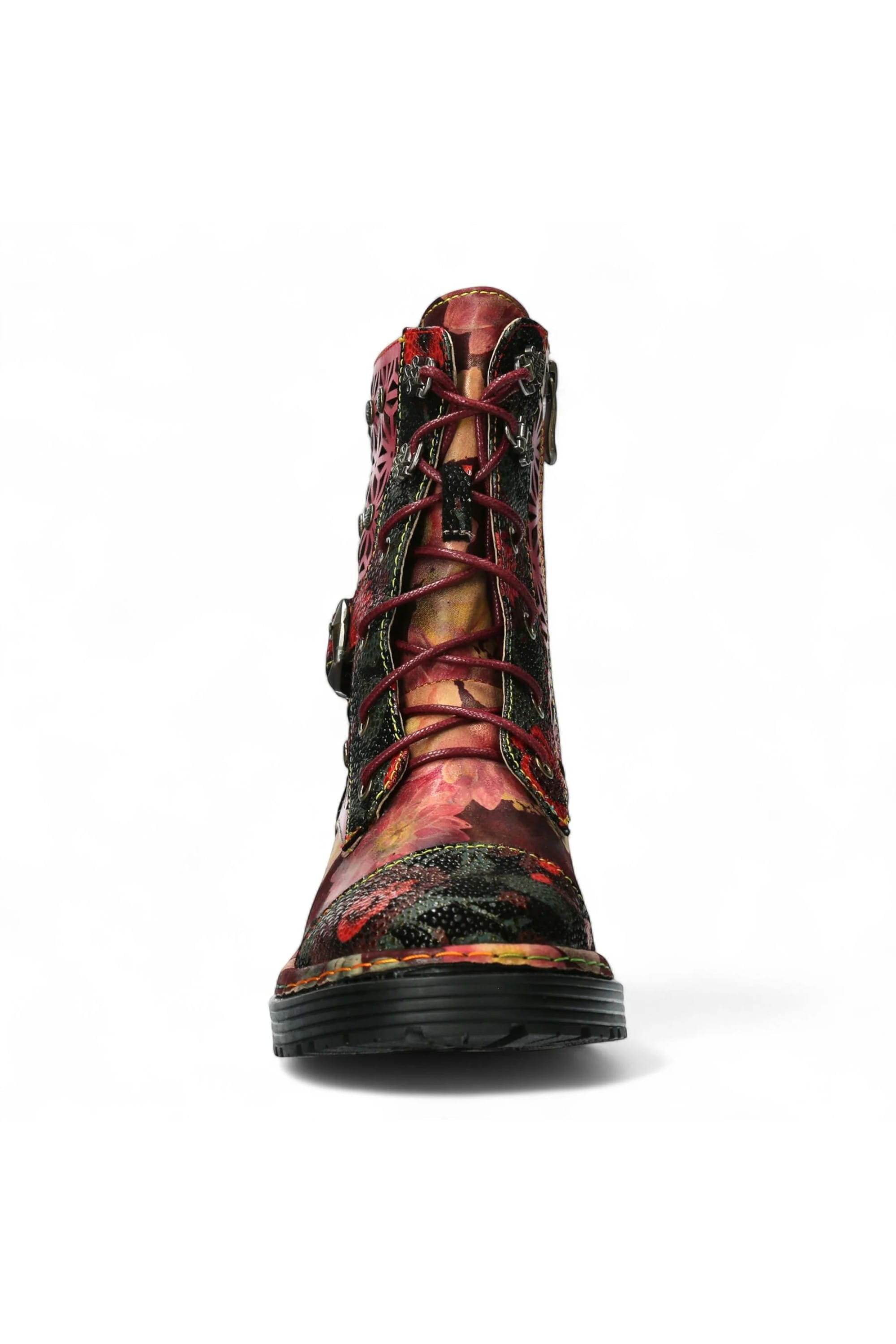 Red Womens Gothic Ankle High Boots-INCAS-036, Image 5 of 7