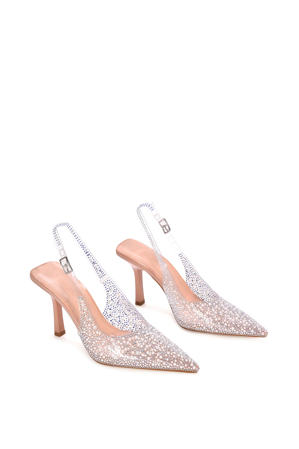 Beige XY LONDON Beige 'Pauline' Perspex Slingback High Heels With Crystal Details, Image 5 of 6