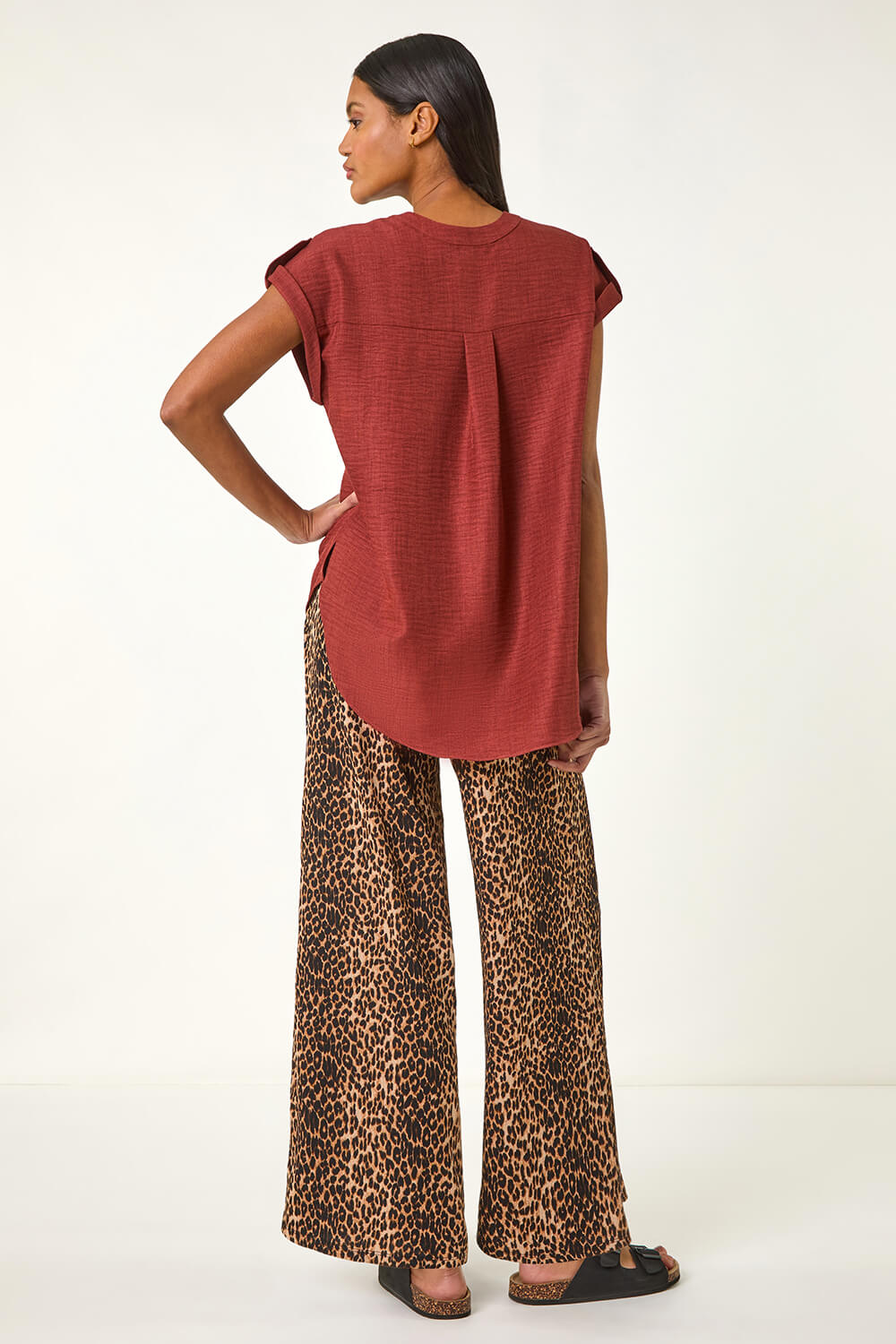 Chocolate Pleated Notch Neck Top, Image 4 of 5