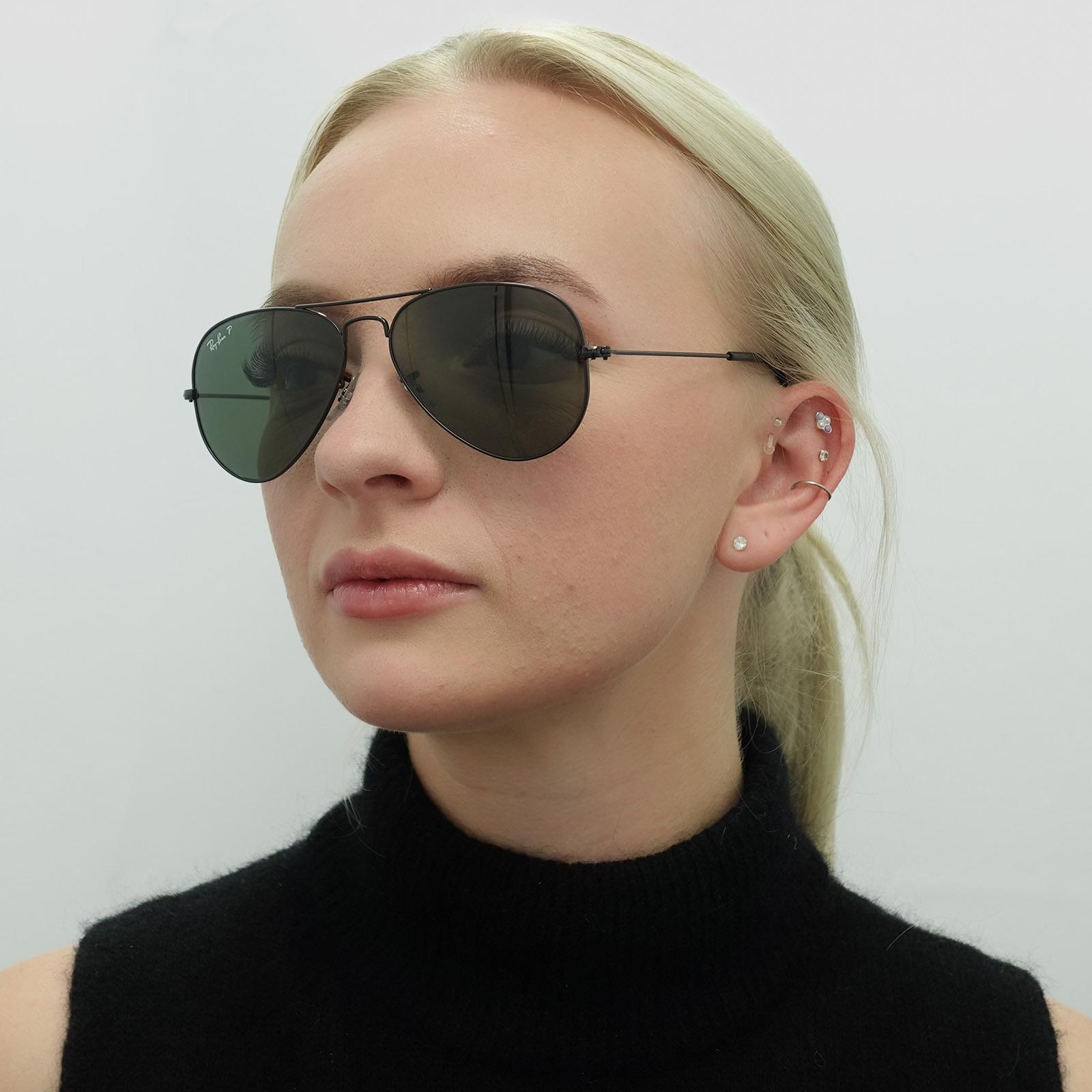 Black Aviator Black Green Polarized Aviator 3025 Sunglasses, Image 5 of 6