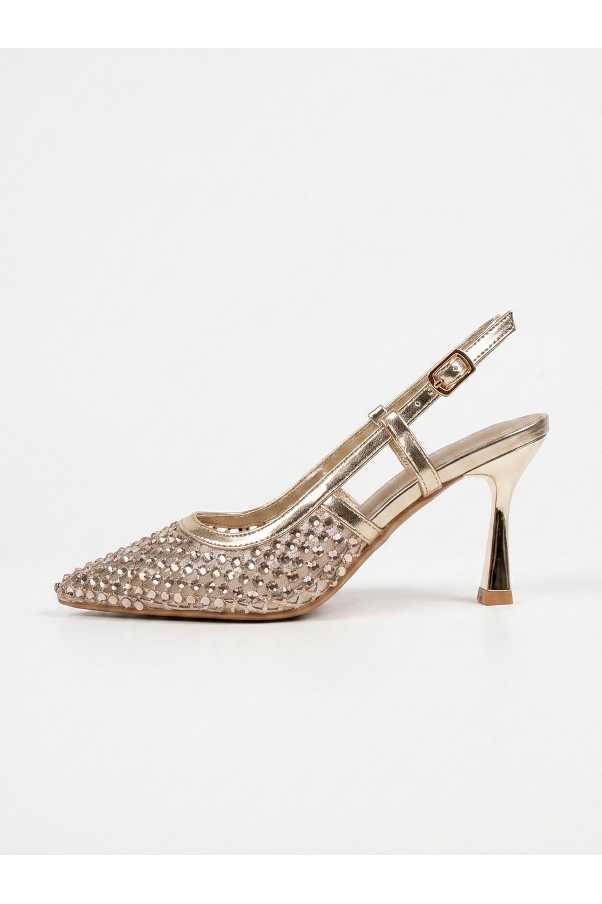 Gold iKrush Gold Constance Crystal Embellished Pointed Toe Heels, Image 1 of 5