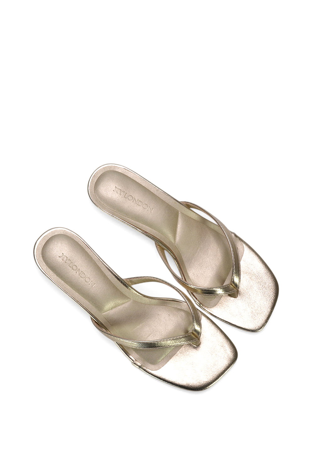Gold XY LONDON Gold 'Violet' Slip On Flip Flop Kitten Heel Mule Heeled Sandals, Image 6 of 6