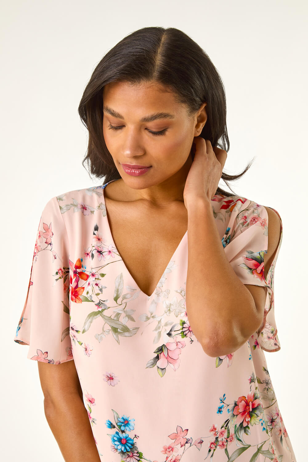 Light Pink Floral Angel Sleeve Top, Image 1 of 5