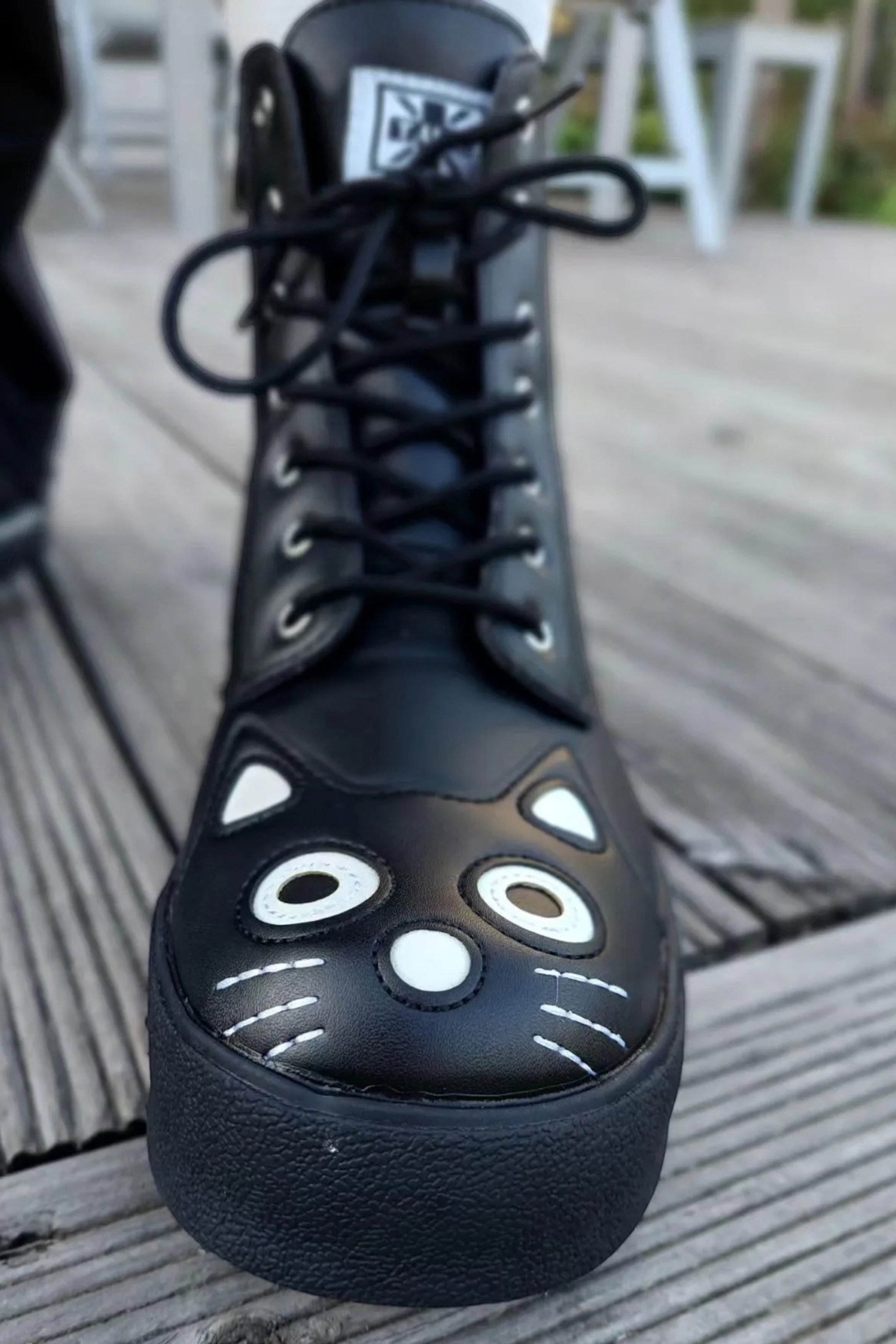 Black Kitty Faux Leather Combat Sneaker Boots, Image 7 of 8