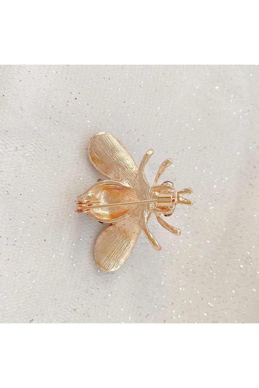 Gold Bee Brooch Pearl Pin Crystal, Image 3 of 4