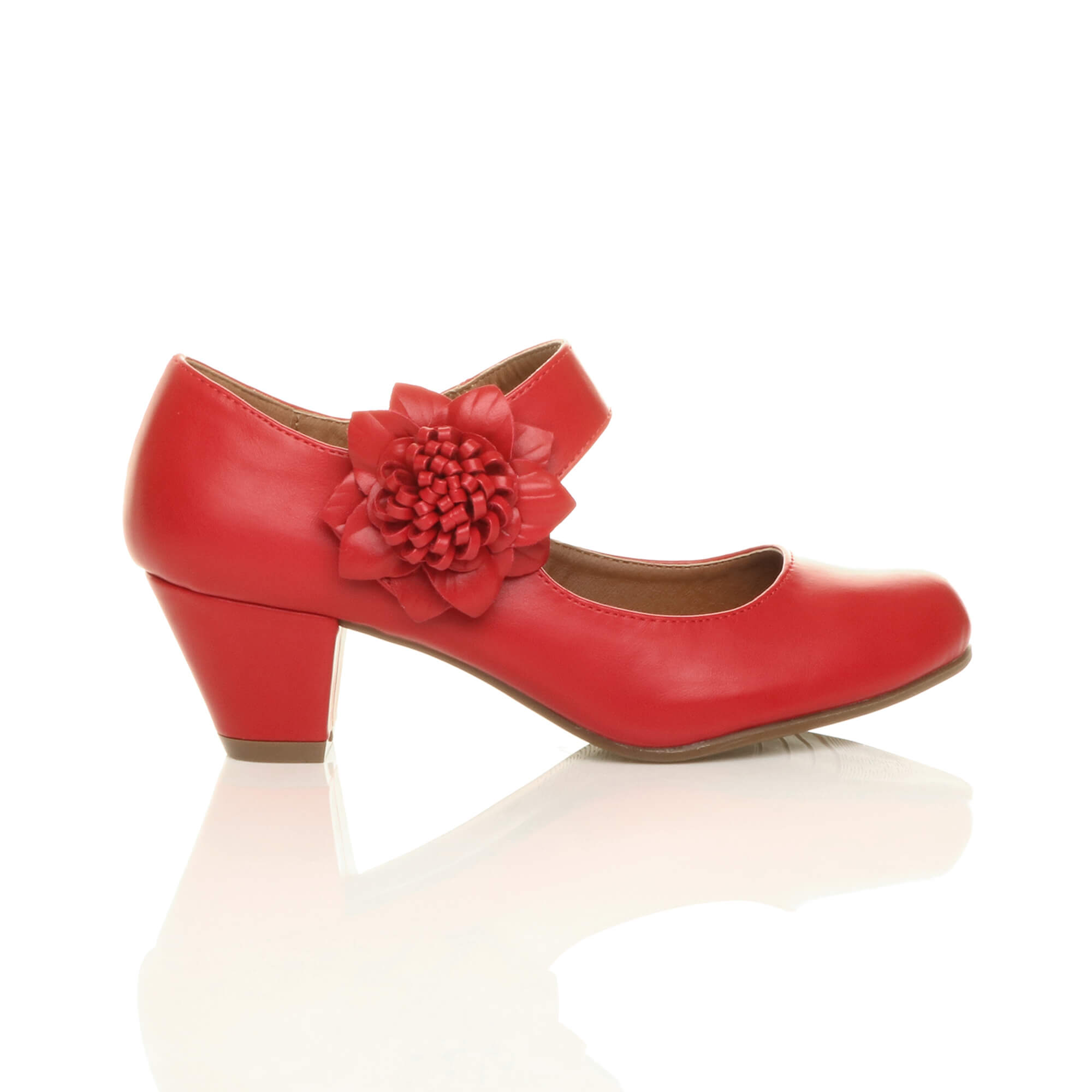 Red AJVANI Red Mid Block Heel Mary Jane Comfort Court Shoes, Image 2 of 6