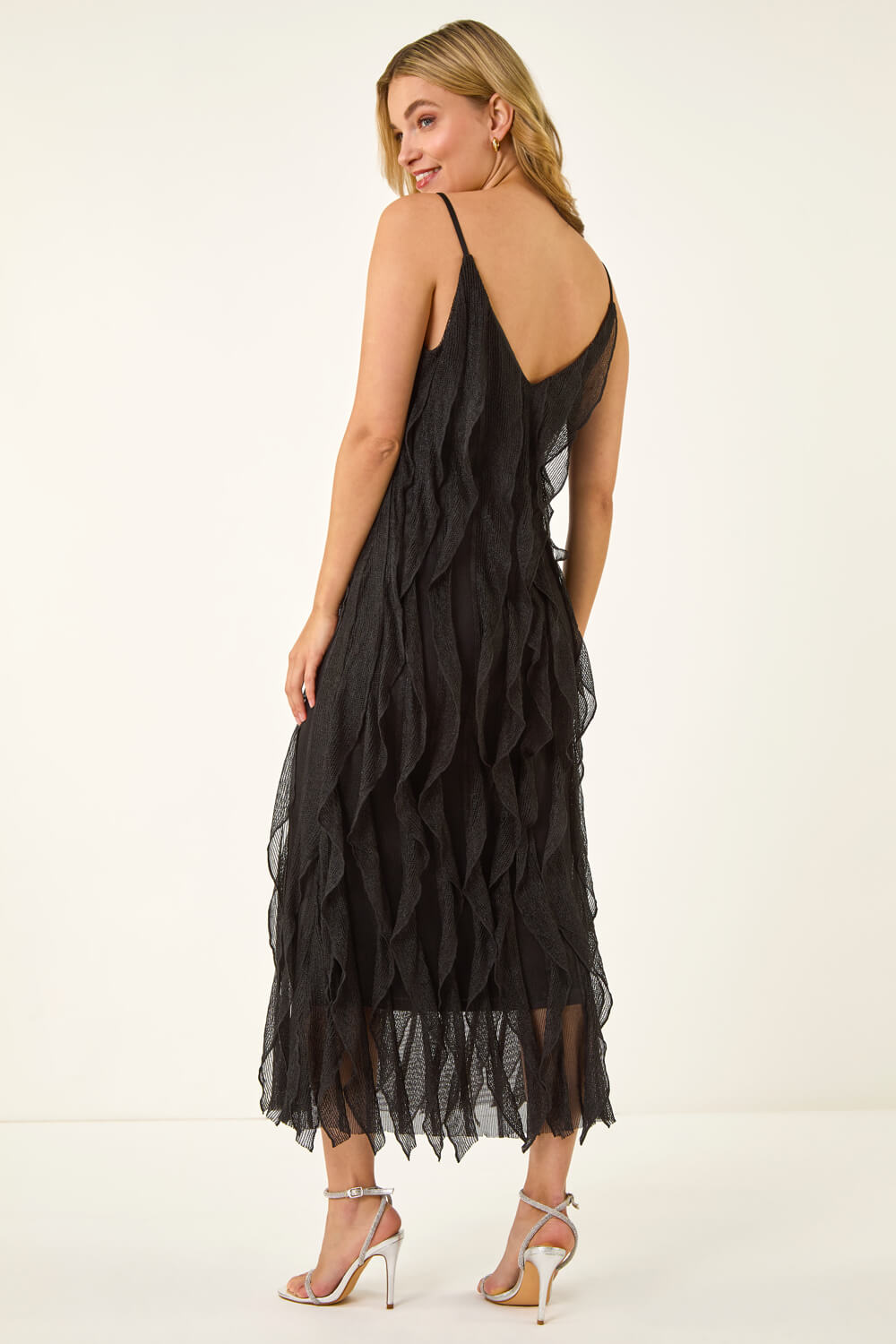 Black Dusk Frill Stretch Maxi Dress, Image 5 of 8
