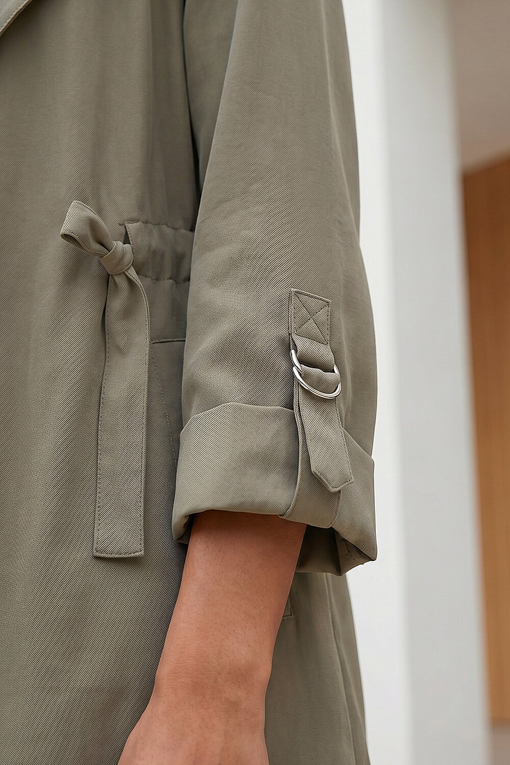 Khaki Tie Waist Longline Jacket, Image 5 of 4