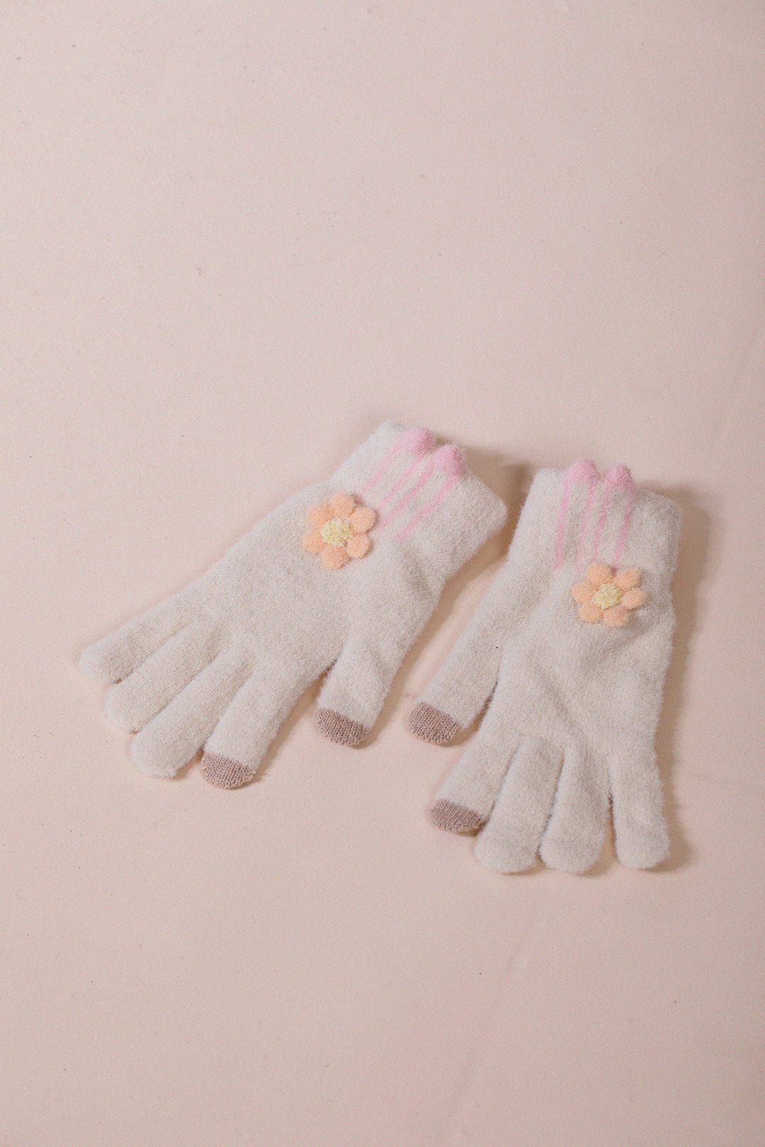 Beige Knit Floral Gloves, Image 4 of 4