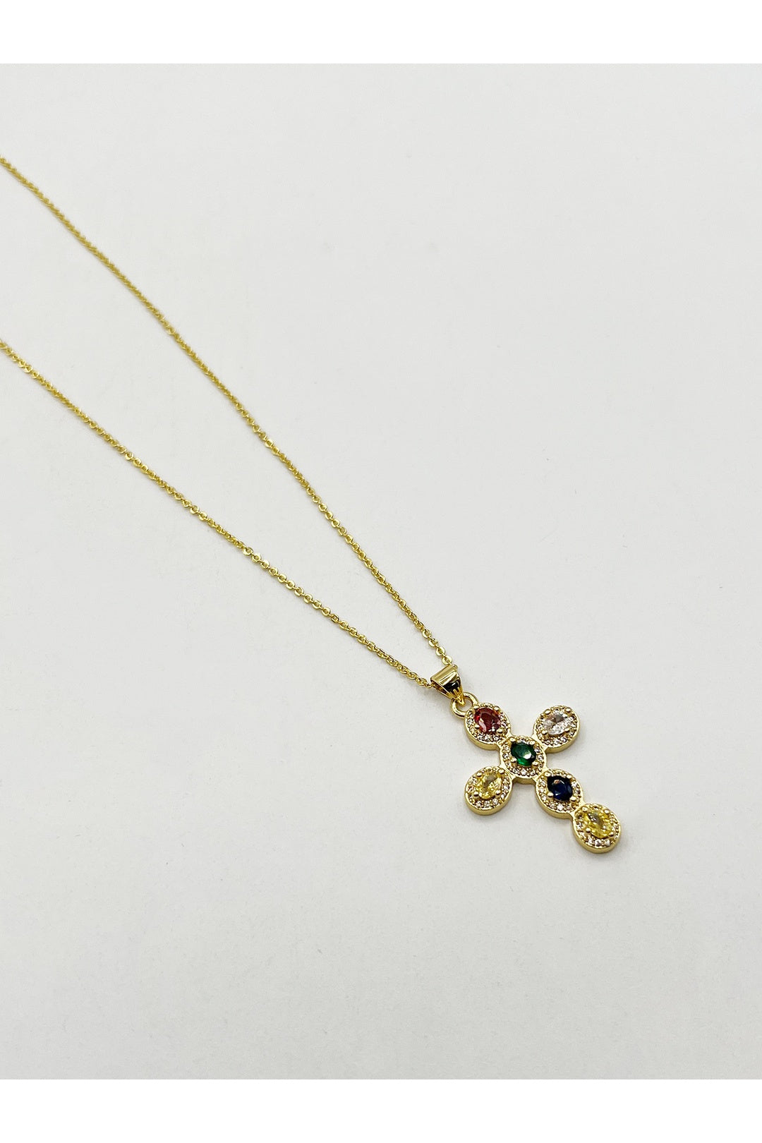 Gold Cross Pendant Necklace in Multi Colour Stones - Gift Boxed, Image 3 of 5
