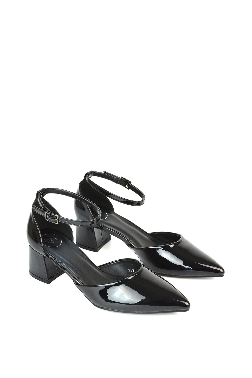 Black XY LONDON Black 'Evie' Low Block Heel Court Shoes With Pointed Toe, Image 6 of 6