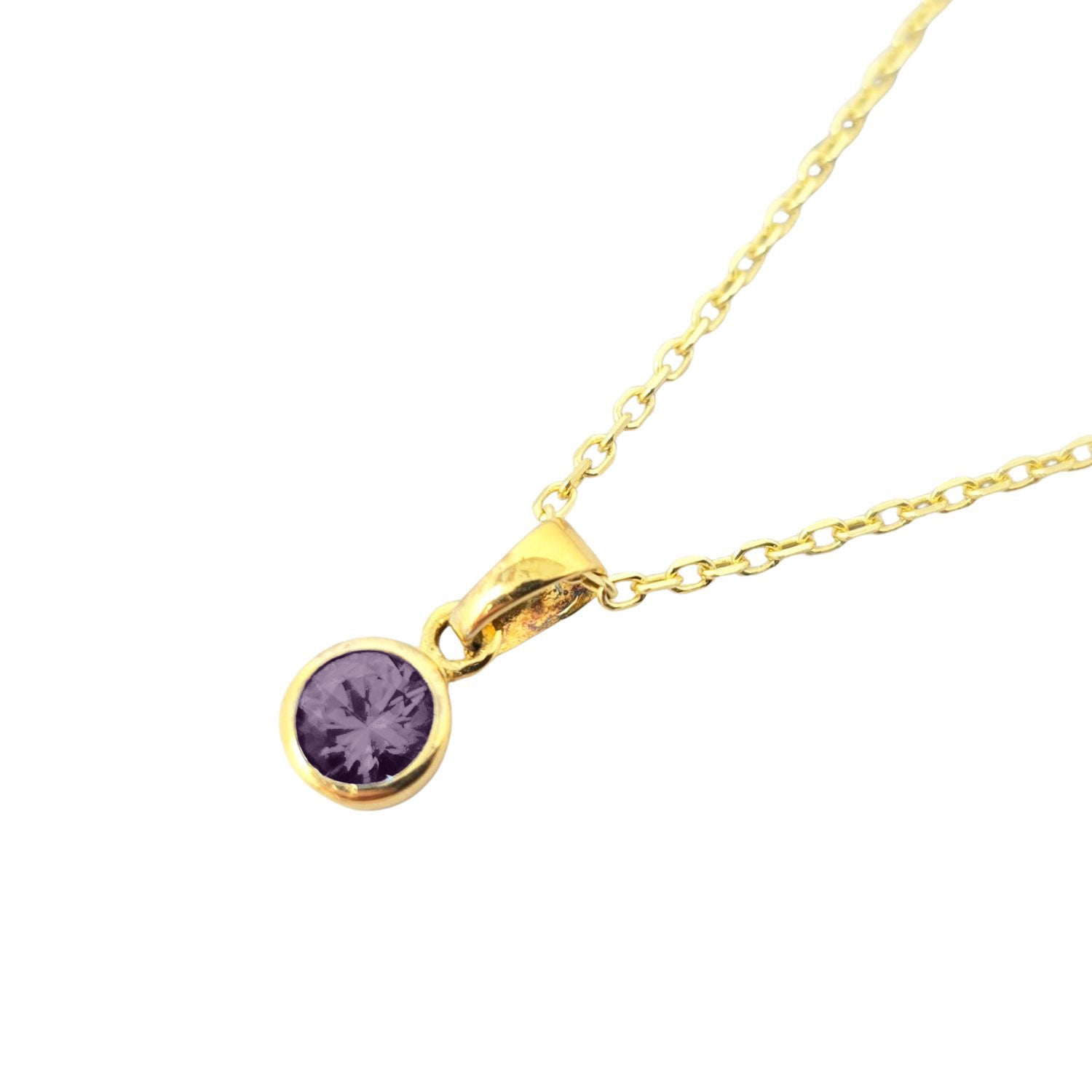 Purple Mini Round Amethyst February Birthstone Pendant Necklace