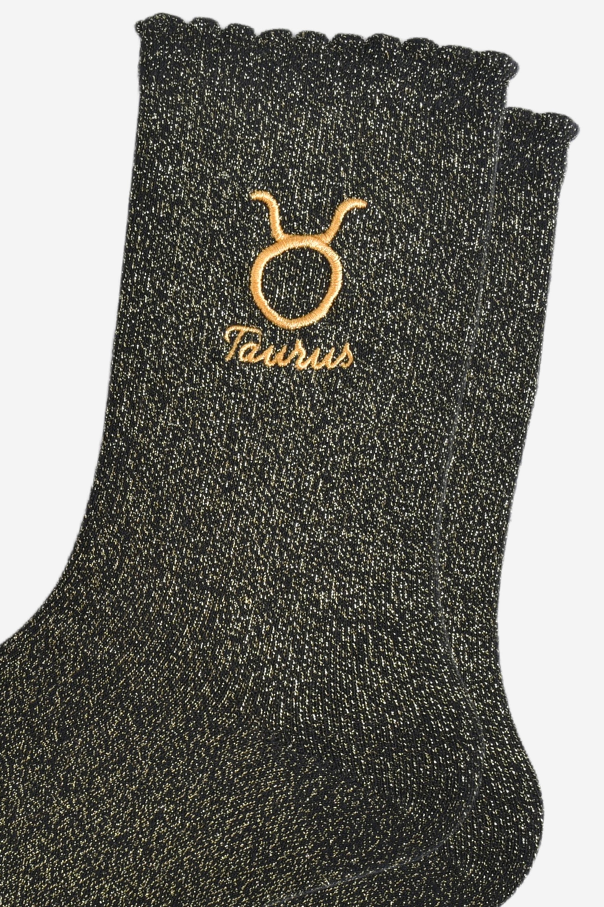 Black Embroiderd Taurus Zodiac Glitter Socks, Image 3 of 4