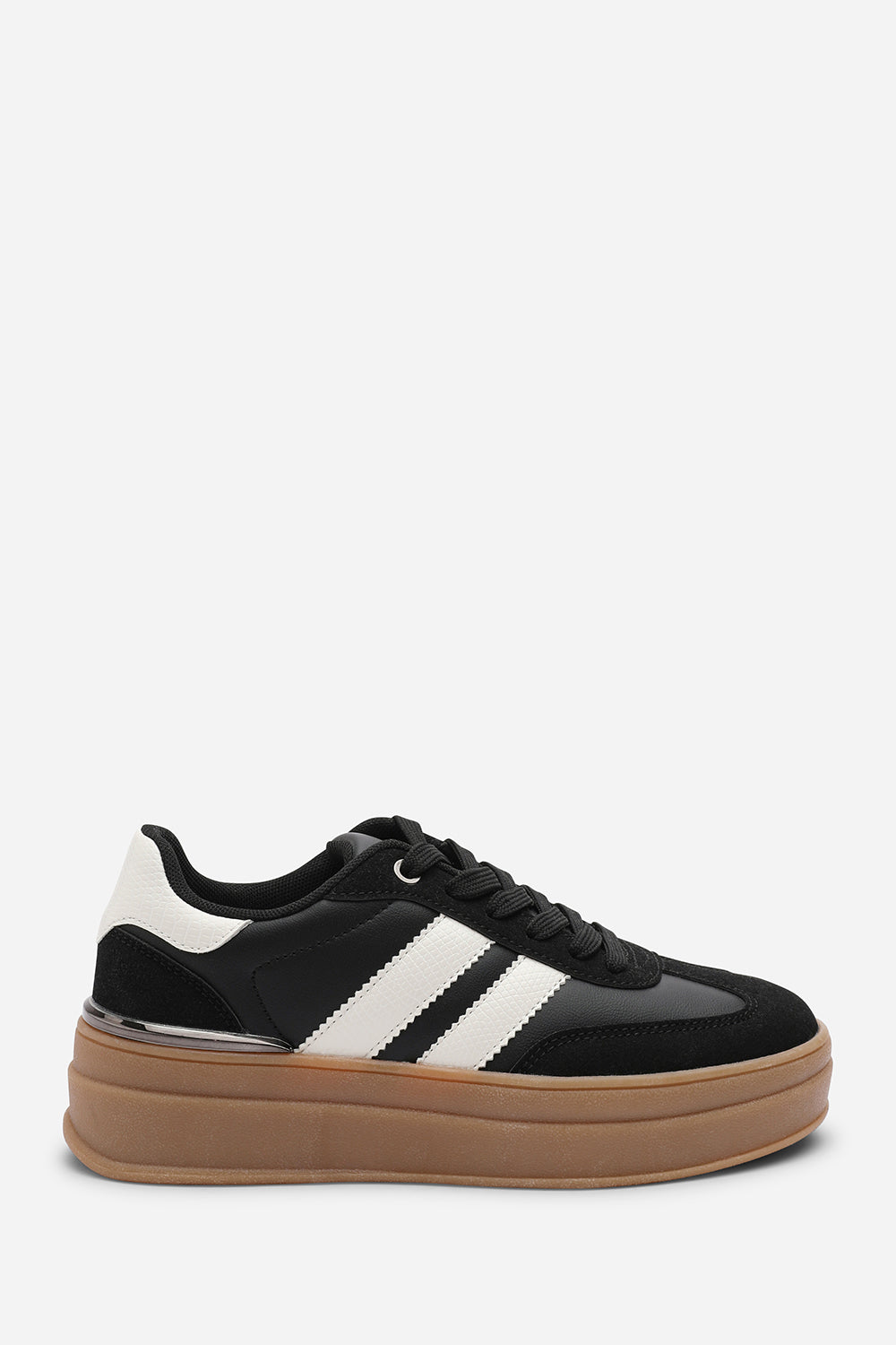 Black 'Brisa' Platform Lace Up Trainers with Side Stripes, Image 2 of 8