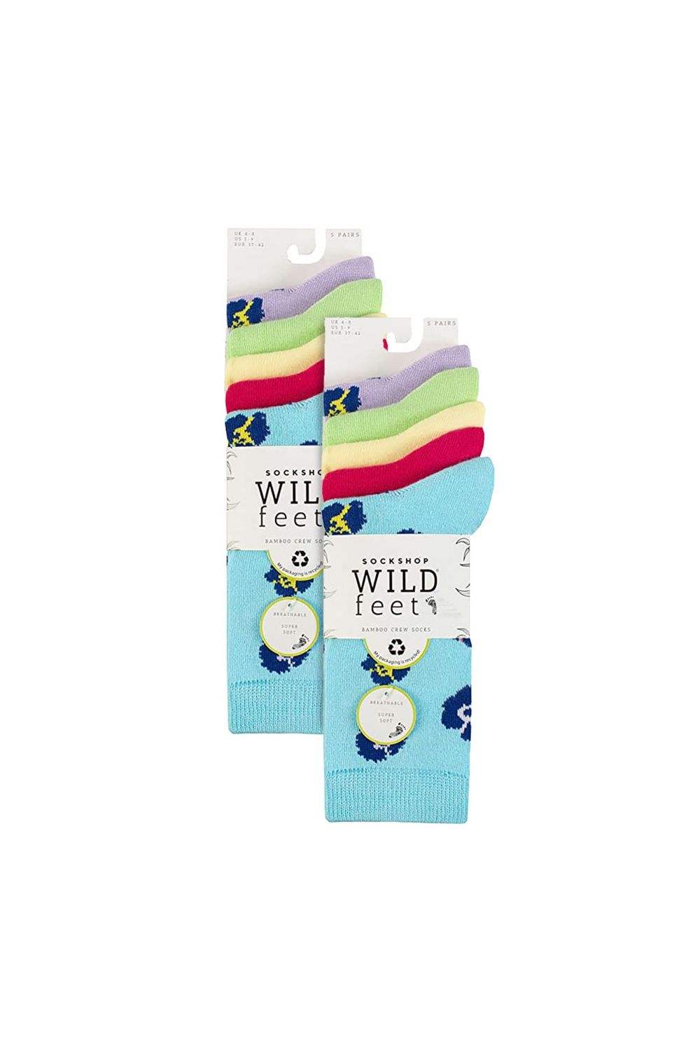 Multi 10 Pairs Bamboo Crew Socks with Patterns, Image 2 of 3