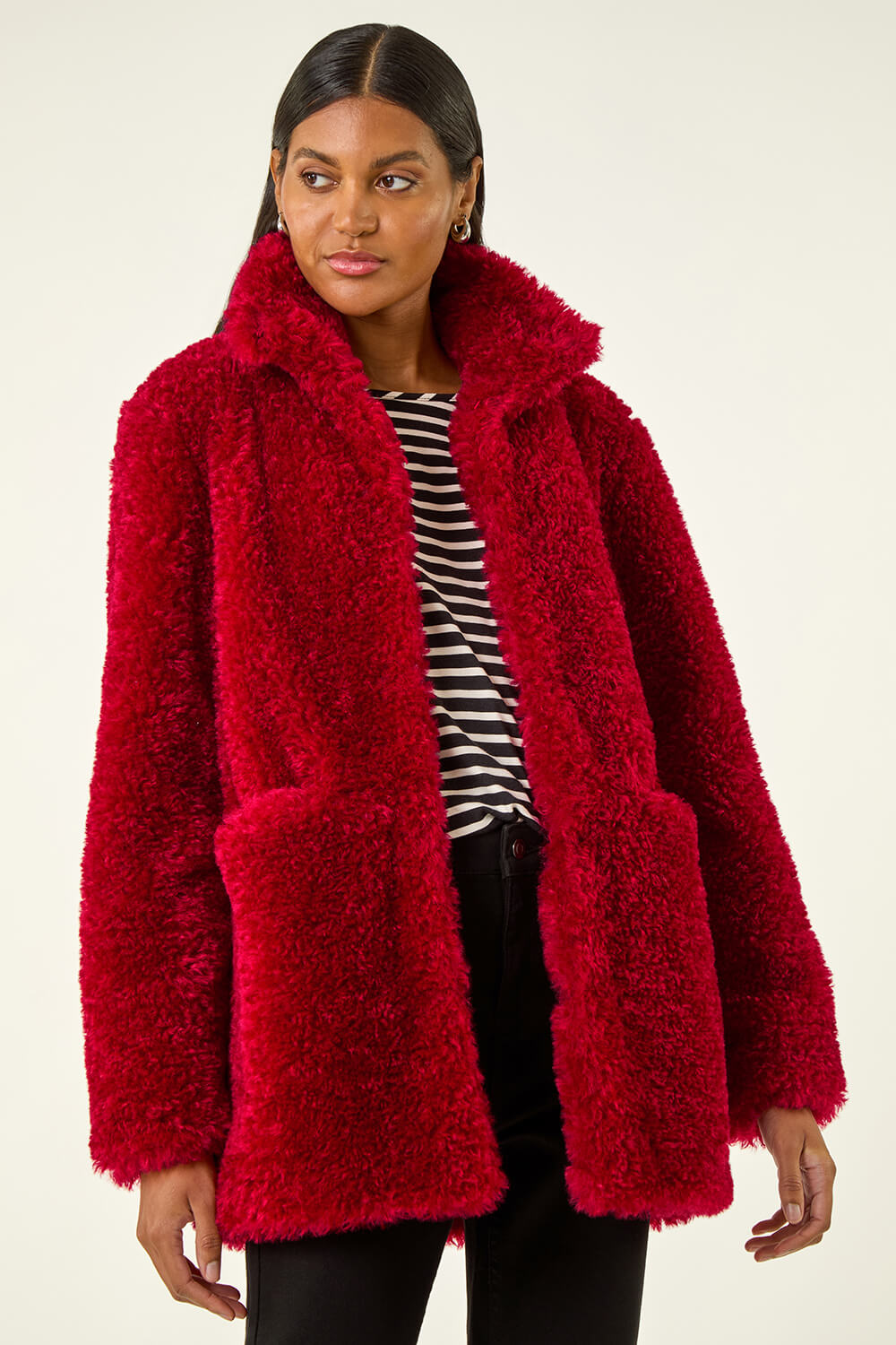 Red Curly Soft Borg Coat, Image 5 of 5