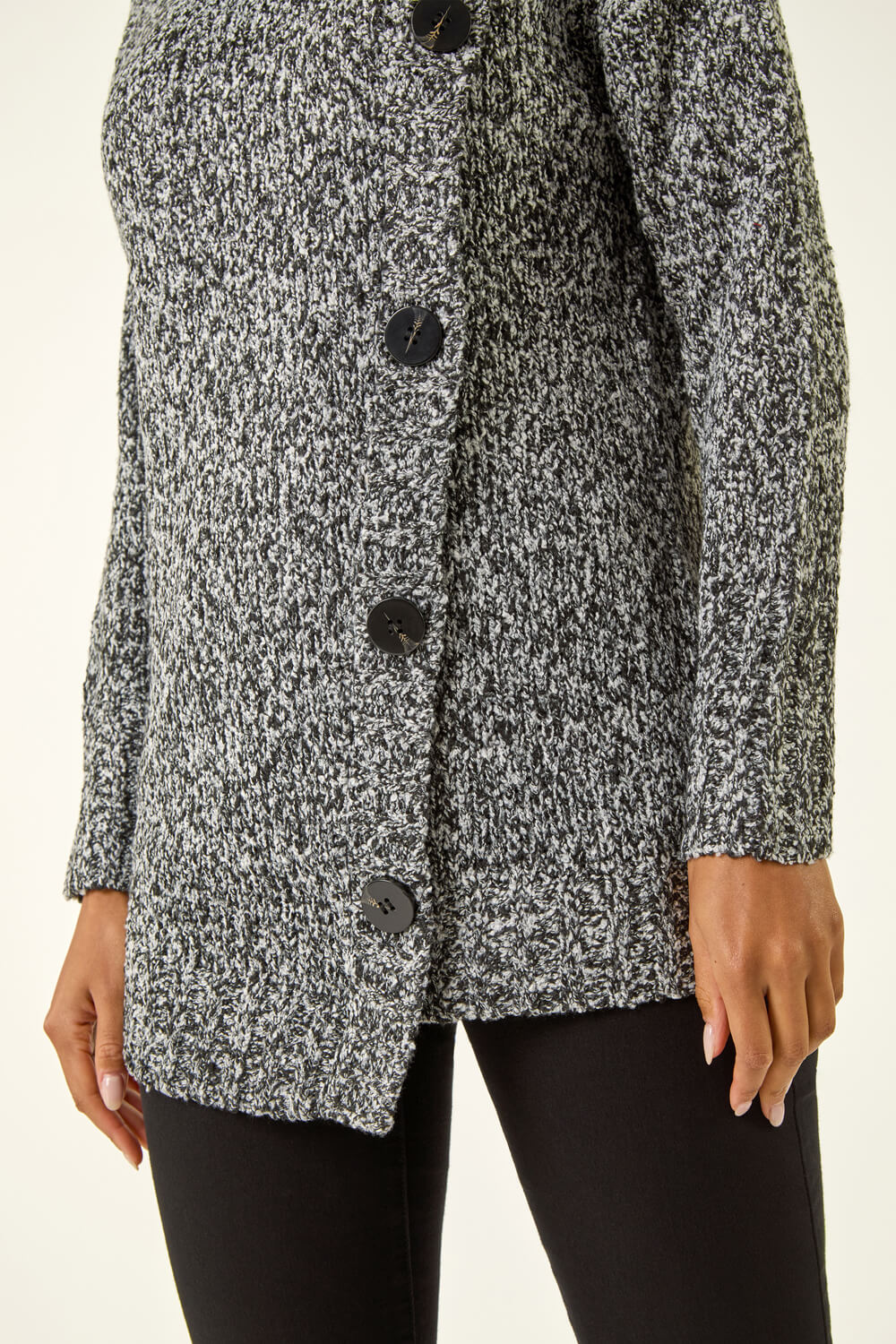 Black Roll Neck Button Detail Longline Jumper , Image 6 of 5