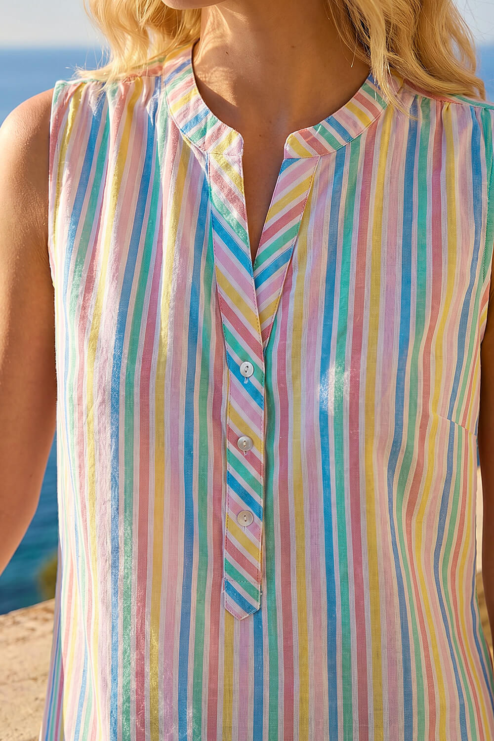 Ivory Stripe V-Neck Vest Top, Image 5 of 4