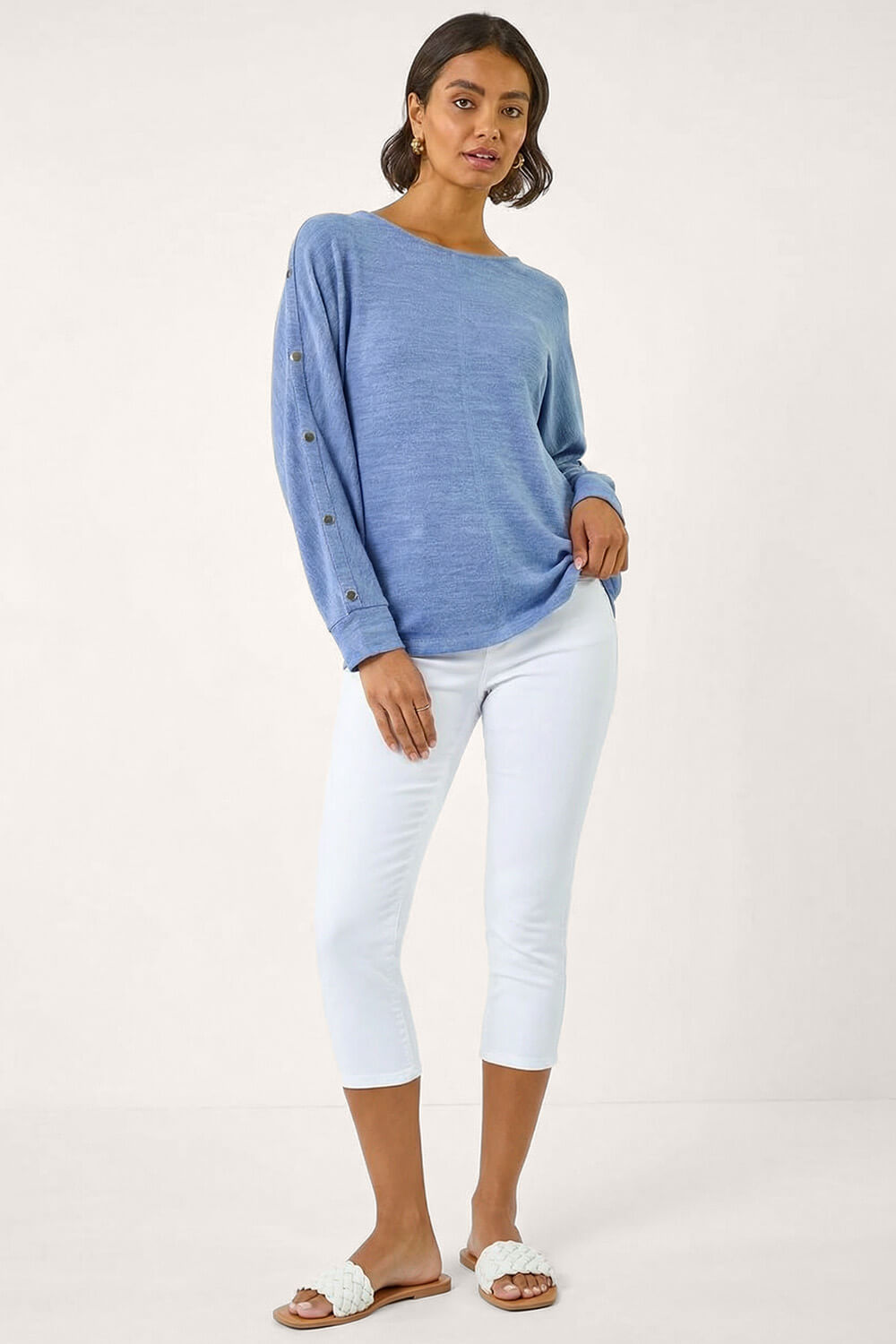 Navy Buttoned Stretch Jersey Top, Image 3 of 5