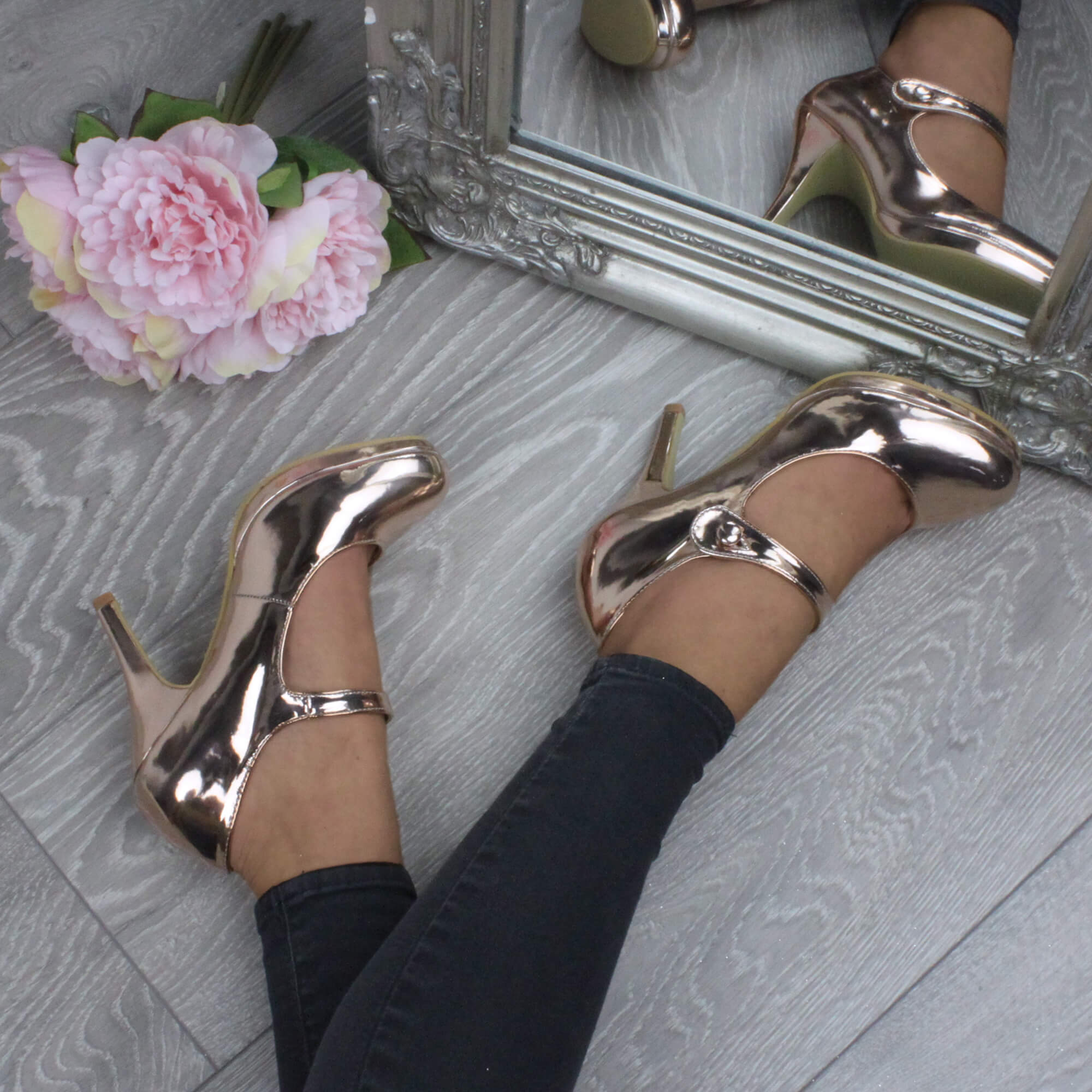 Rose Gold High Heel Mary Jane CourtShoes, Image 5 of 6