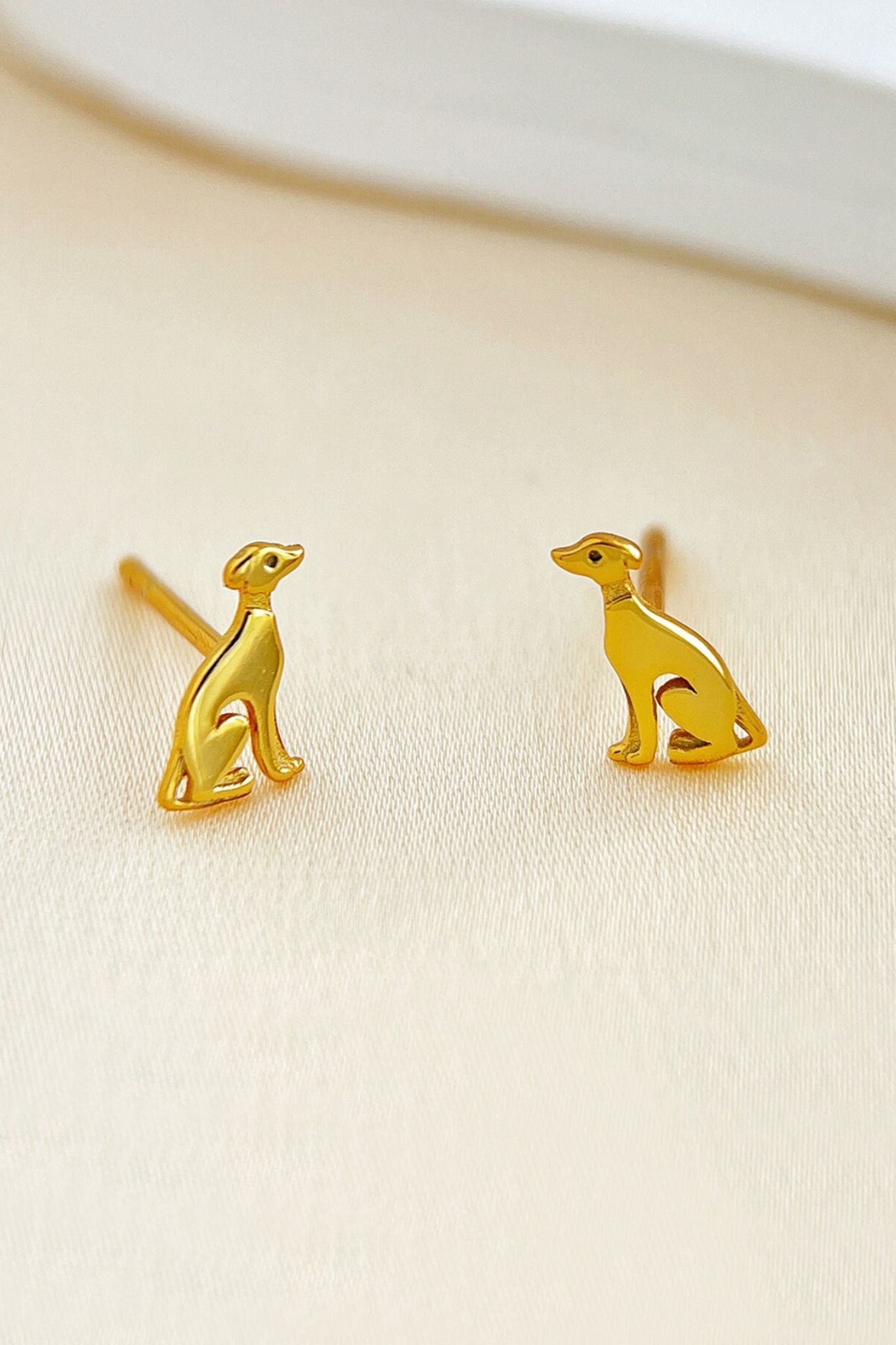 Gold Sterling Silver Greyhound Dog Stud Earrings, Image 3 of 4