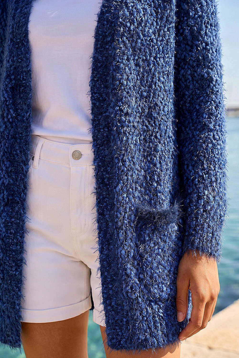 Blue Fluffy Longline Knit Cardigan, Image 5 of 4