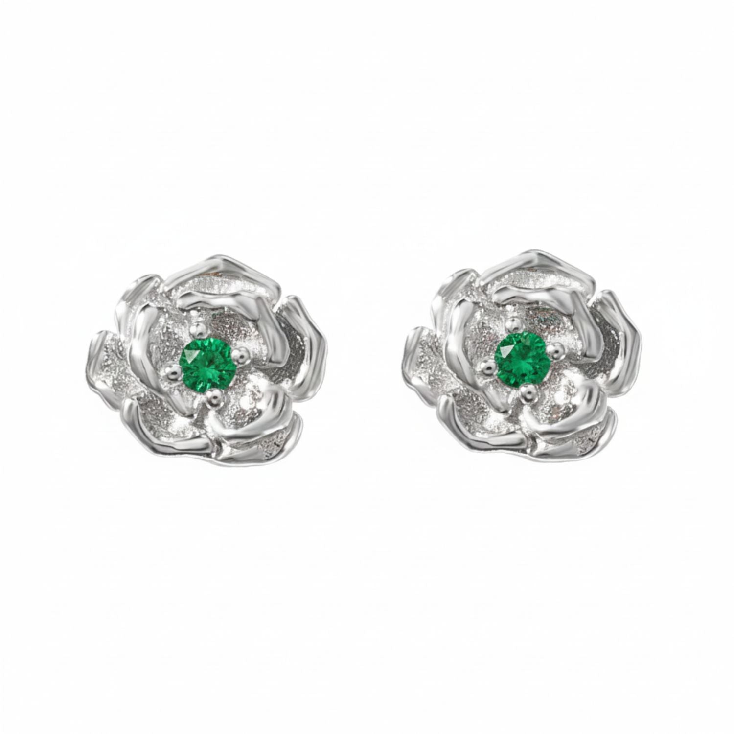 Metallic Emerald May Birthstone Hawthorn Birthflower Stud Earrings