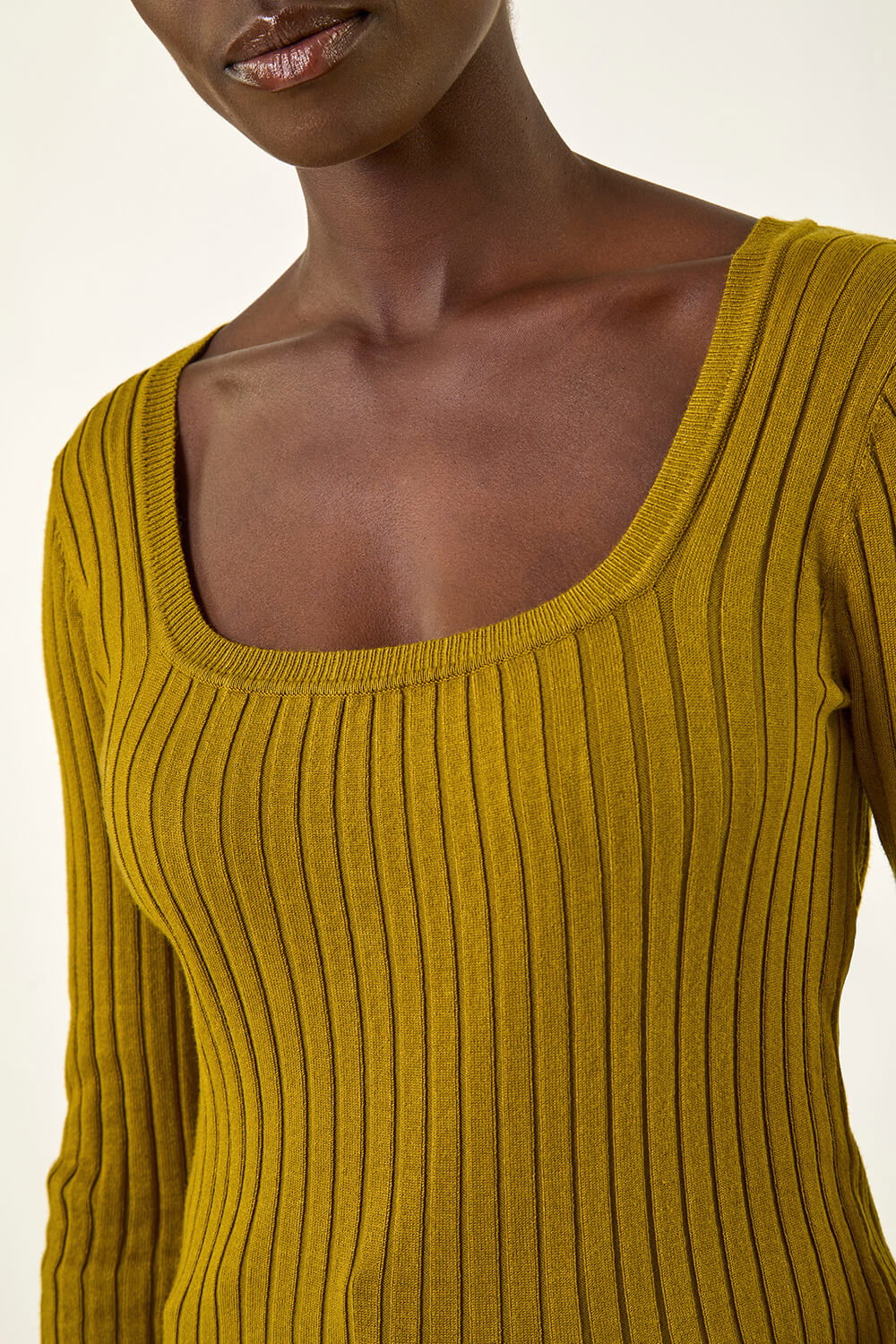 Olive Square Neck Ribbed Knit Jumper, Image 6 of 5