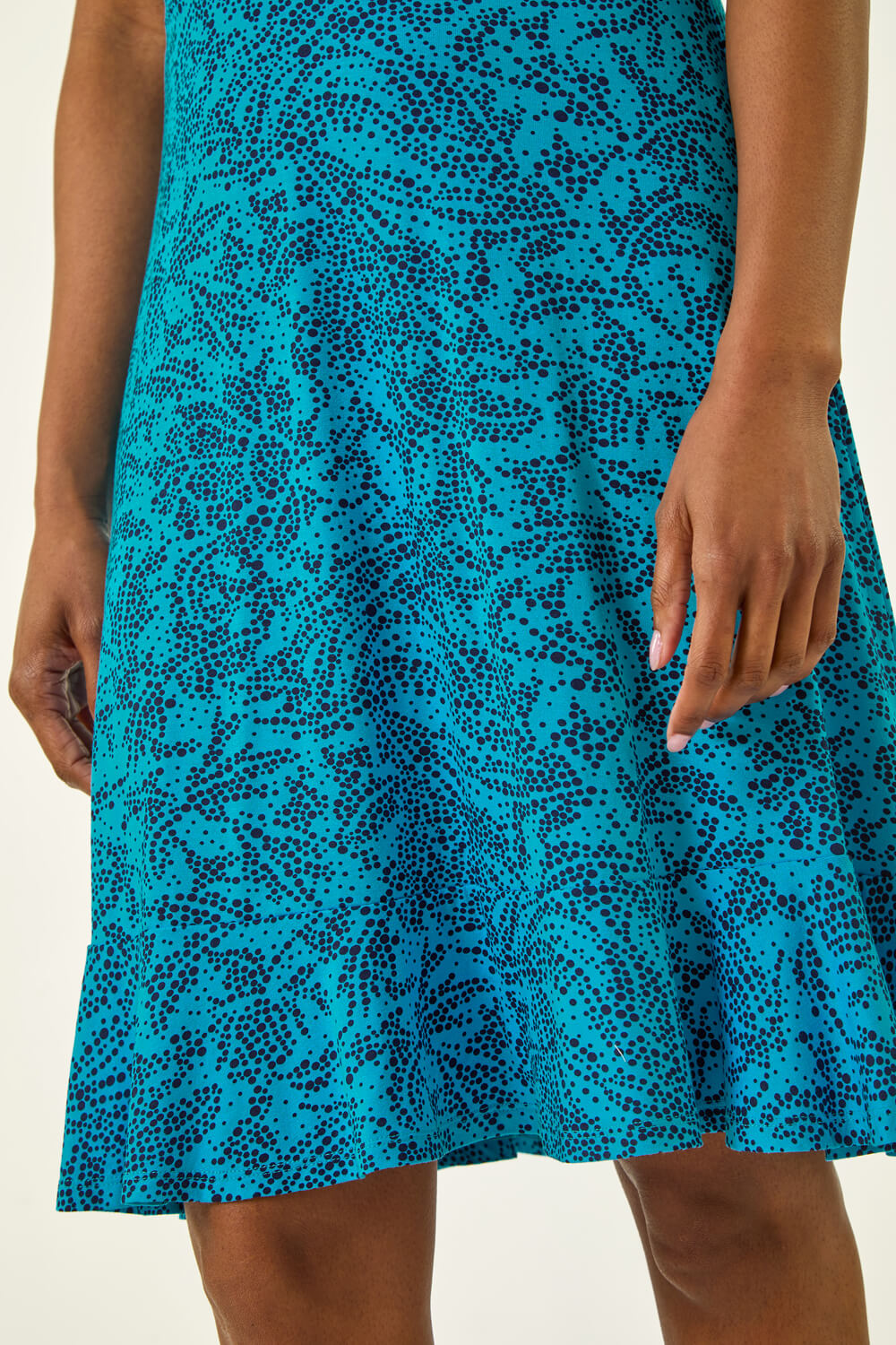 Blue Spot Print Wrap Dress, Image 6 of 5