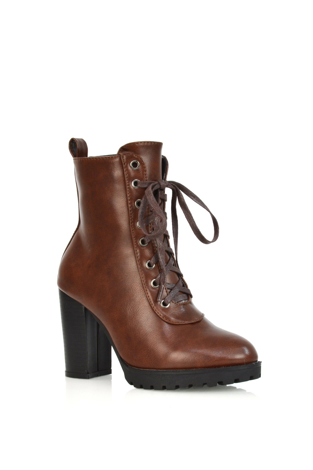 Brown 'Ariel' Lace up High Block Heel Zip-up Biker Ankle Boots, Image 2 of 5