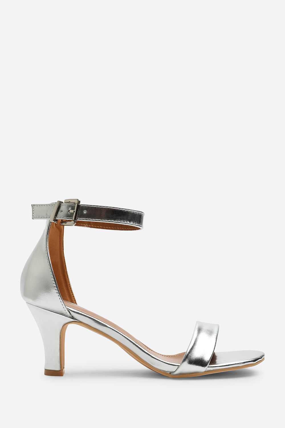 Silver 'Madrid' Mid Block Heel With Ankle Strap, Image 2 of 6