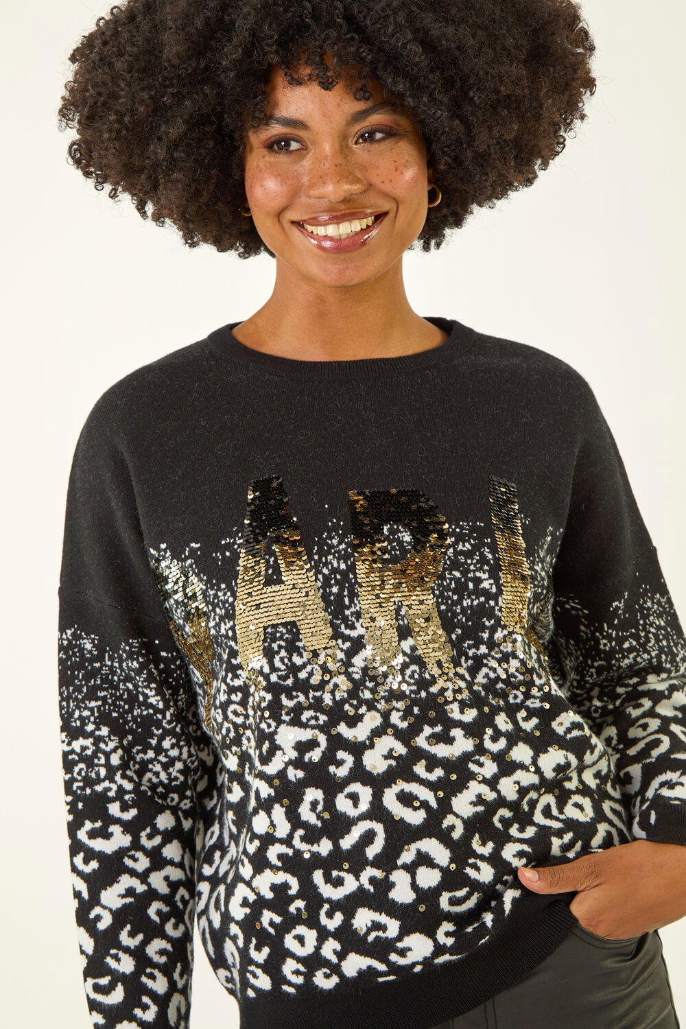 Black Paris Sequin Animal Knit Jumper, Image 5 of 5