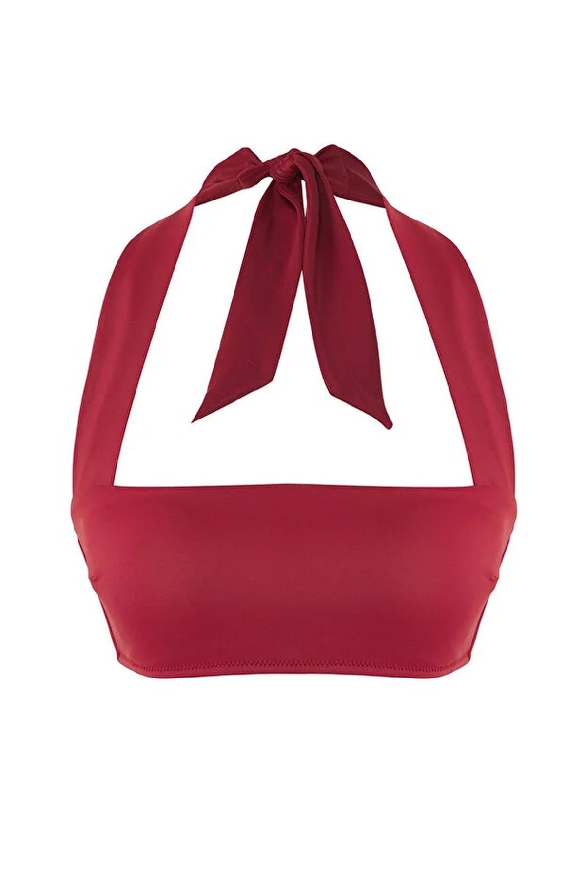 Burgundy Strapless Bandeau Bikini Top with Halterneck Support Strap, Image 2 of 4