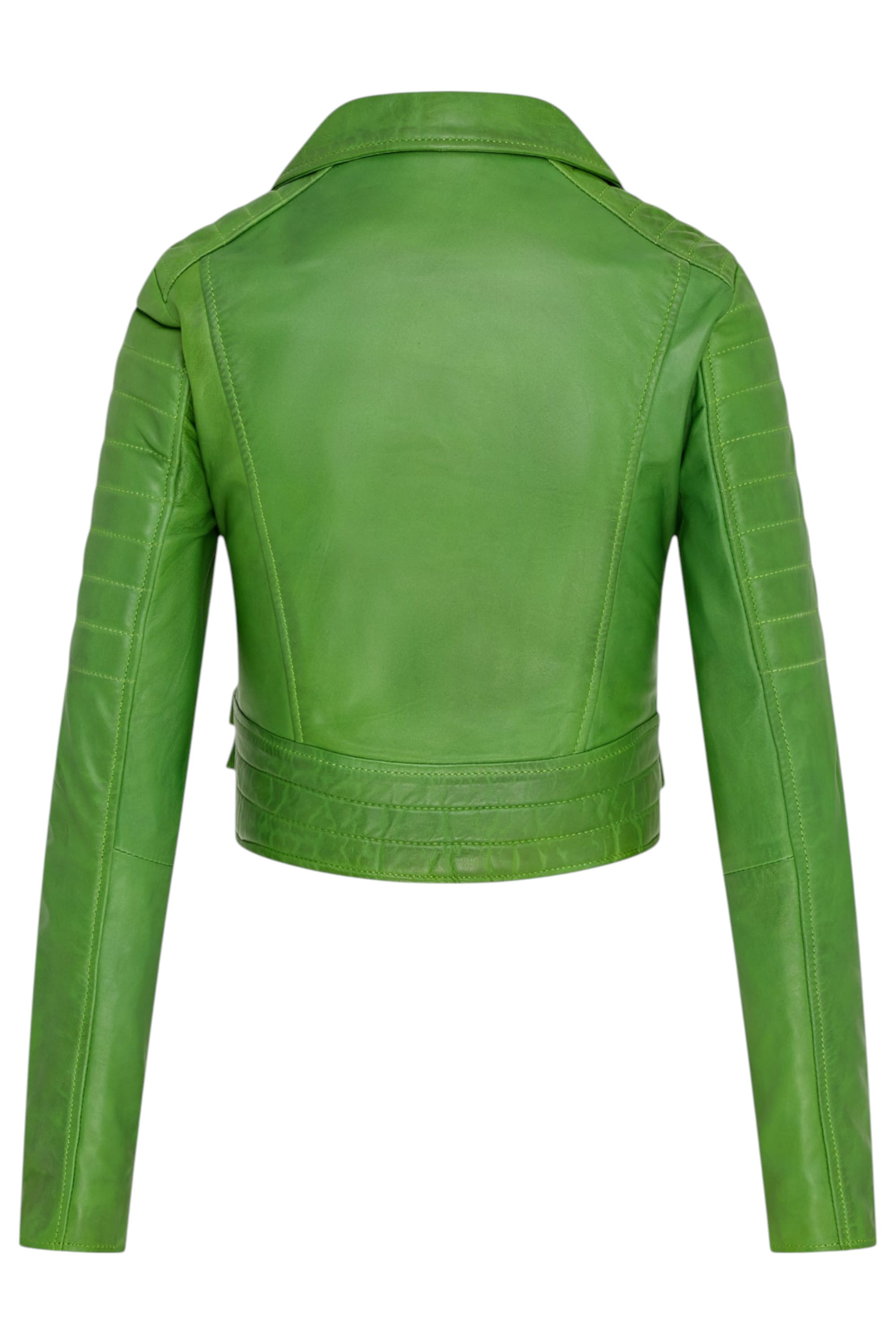 Green Cropped Brando Leather Biker Jacket, Image 5 of 6