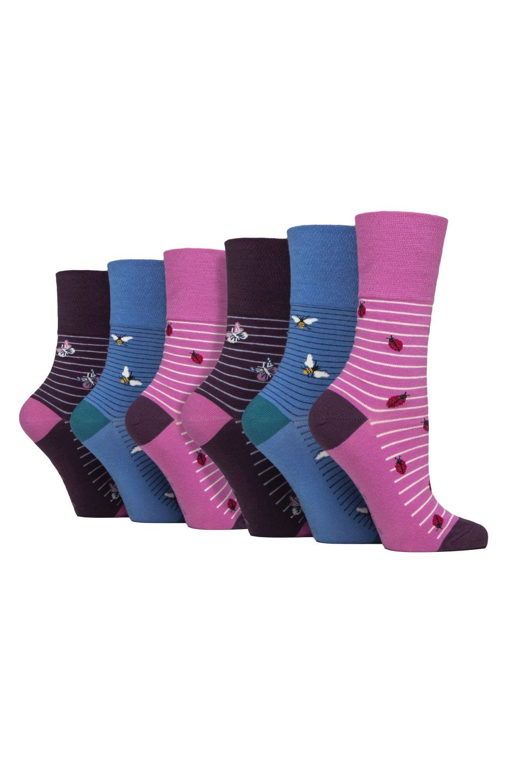 Pink 6 Pairs Wildlife Dogs Cats Patterned Socks, Image 1 of 2