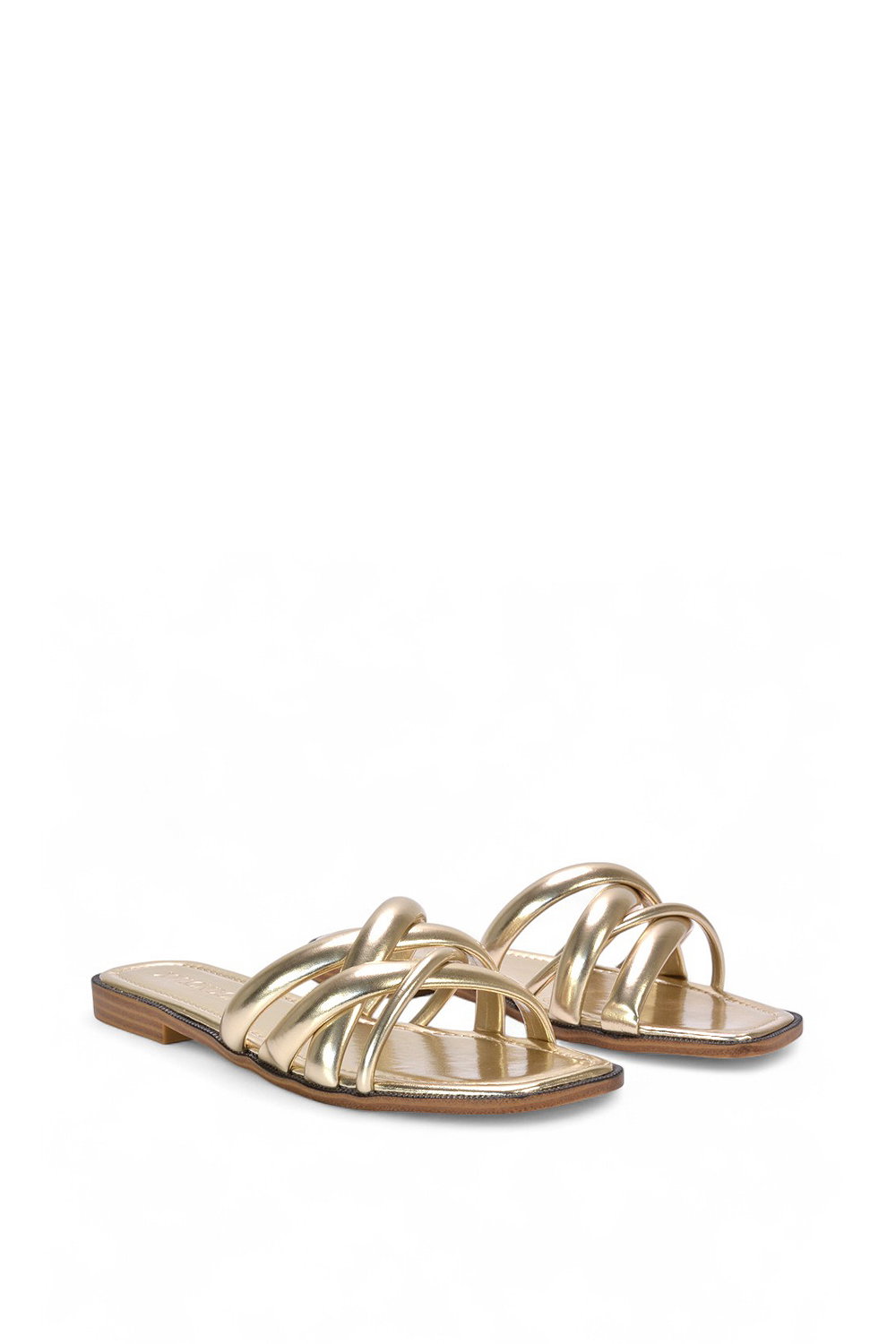 Gold XY LONDON Gold 'Fiona' Strappy Flat Open Toe Sandal Mule Sliders, Image 3 of 5