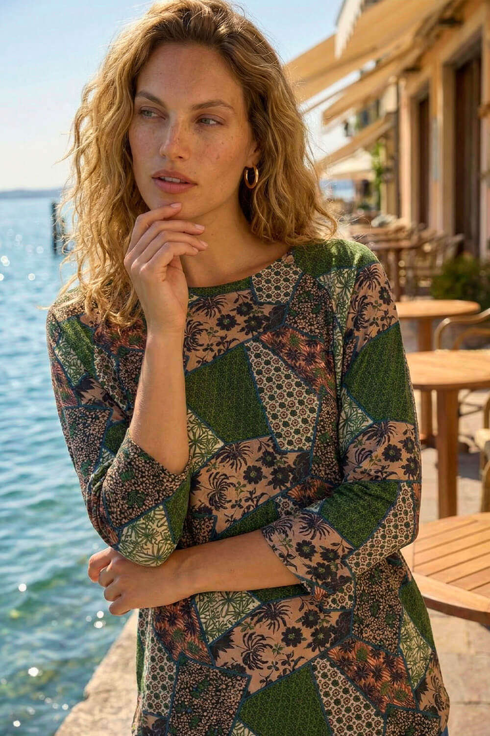 Roman Women's Green Floral Patchwork Stretch Top Size 18