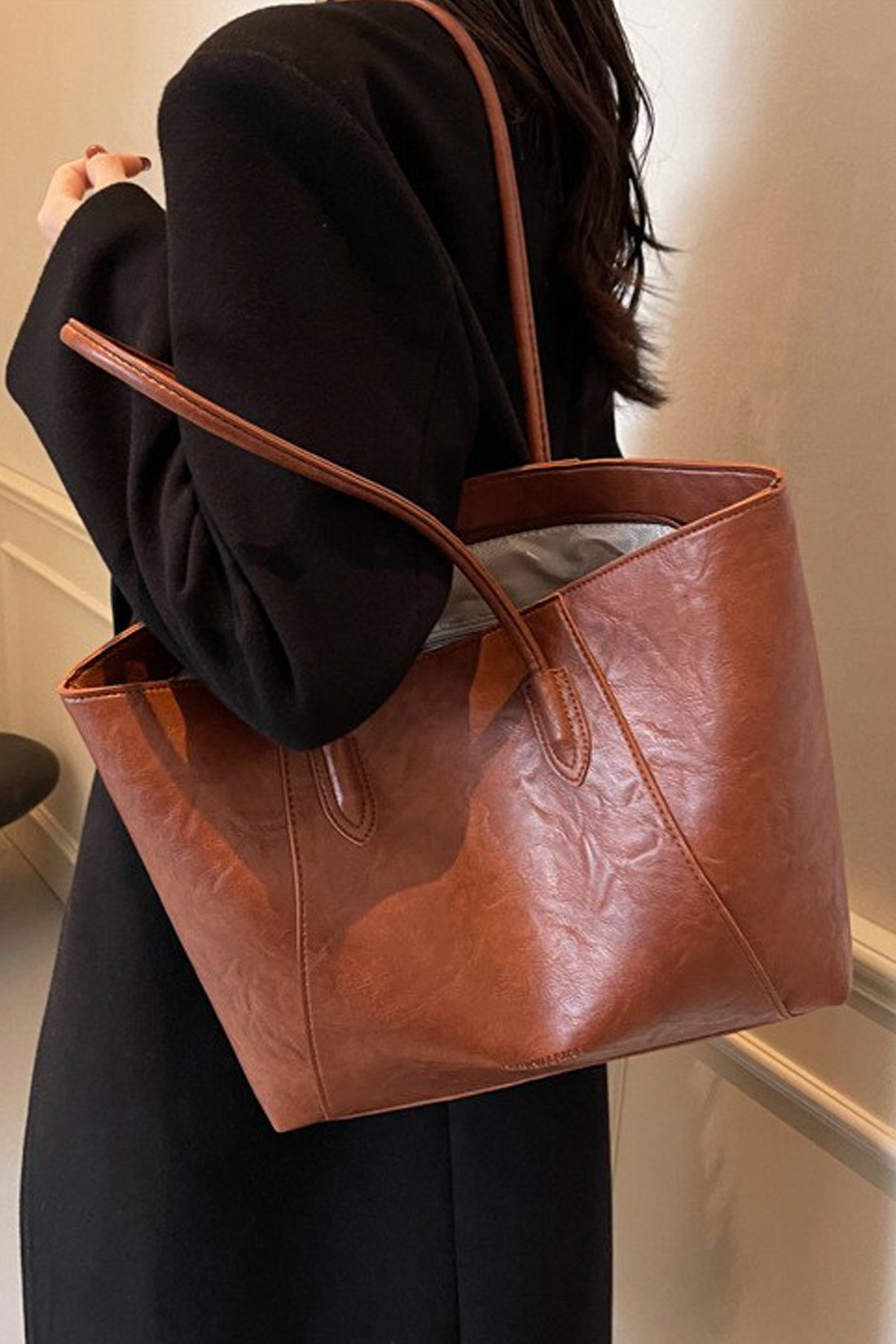 Tan Large Tote Handbag With Shoulder Strap, Image 4 of 4