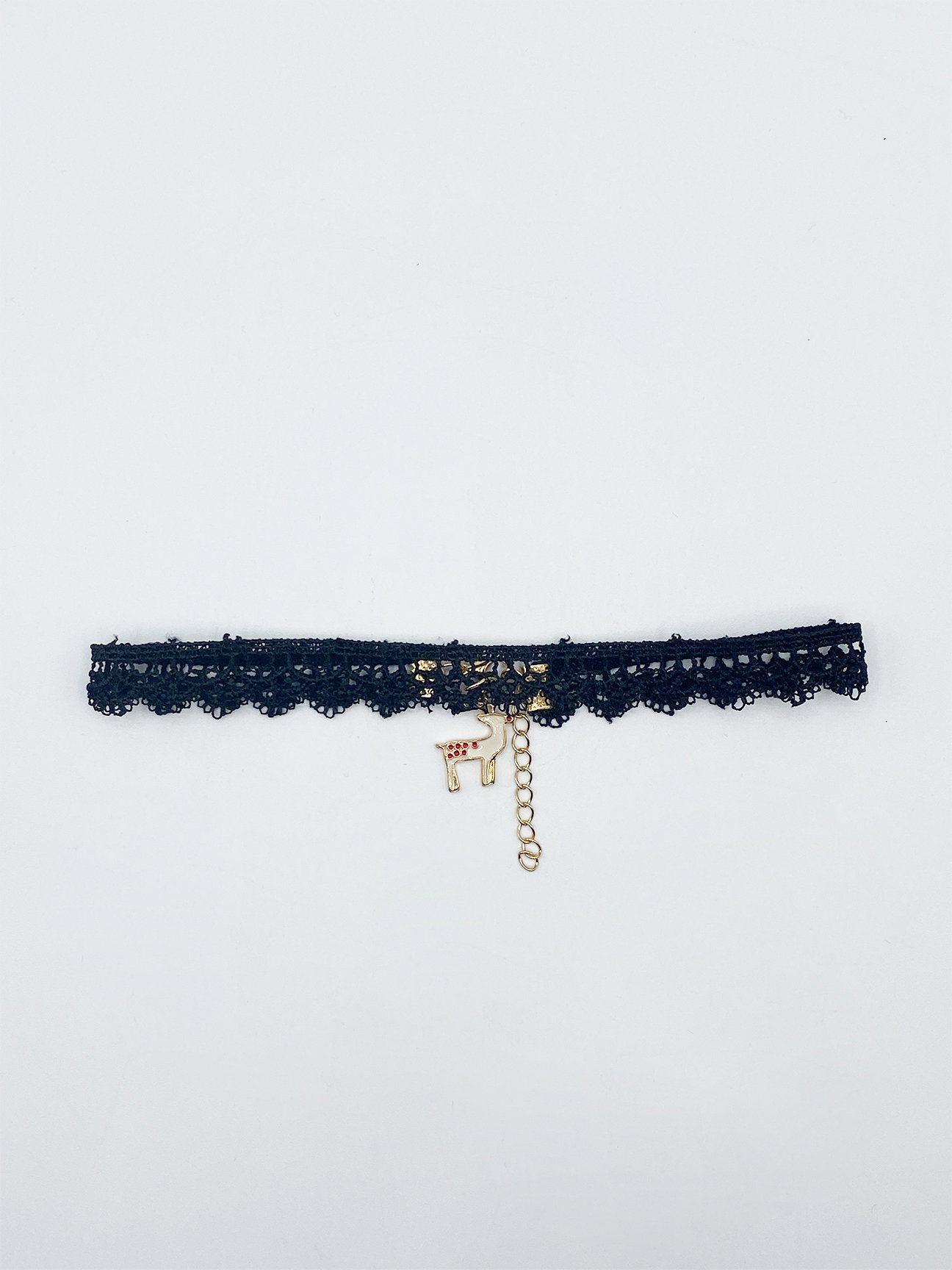 Black SVNX Black Lace Choker With Reindeer Charm, Image 3 of 3