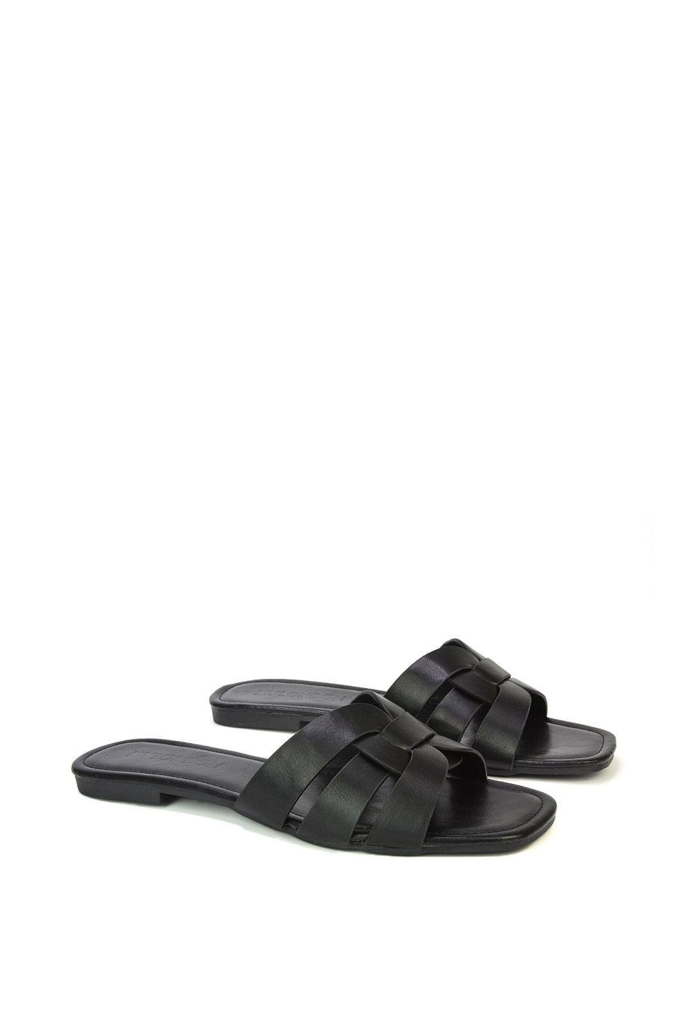 Black XY LONDON Black 'Luci' Strappy Slider Sandals With Square Toe, Image 3 of 5