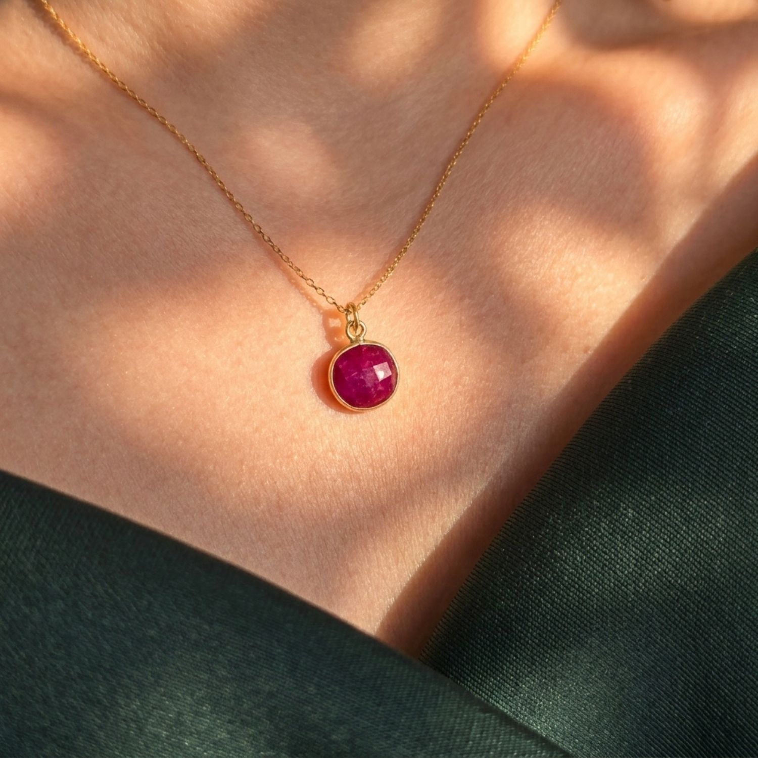 Gold 18ct Gold Vermeil Plated Round Ruby Necklace, Image 2 of 5