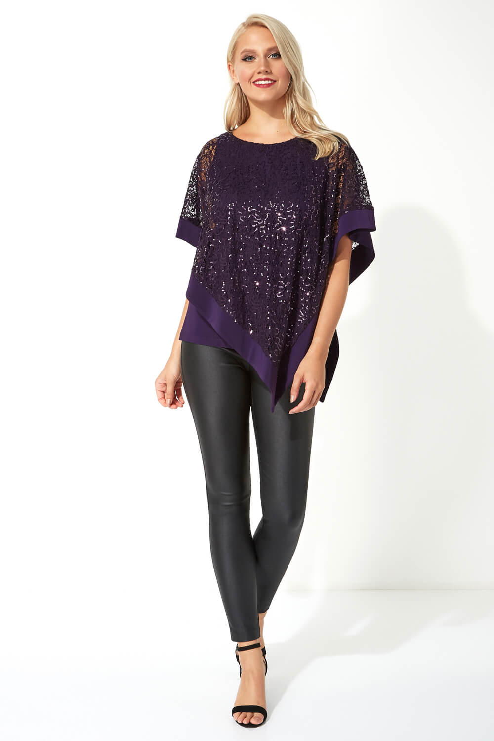 Purple Sequin Embellished Overlay Top, Image 3 of 5