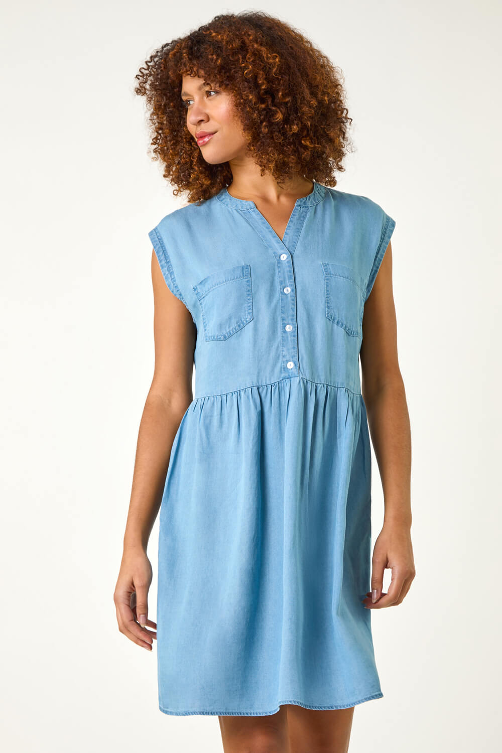 Light Denim Denim Button Short Dress, Image 5 of 5